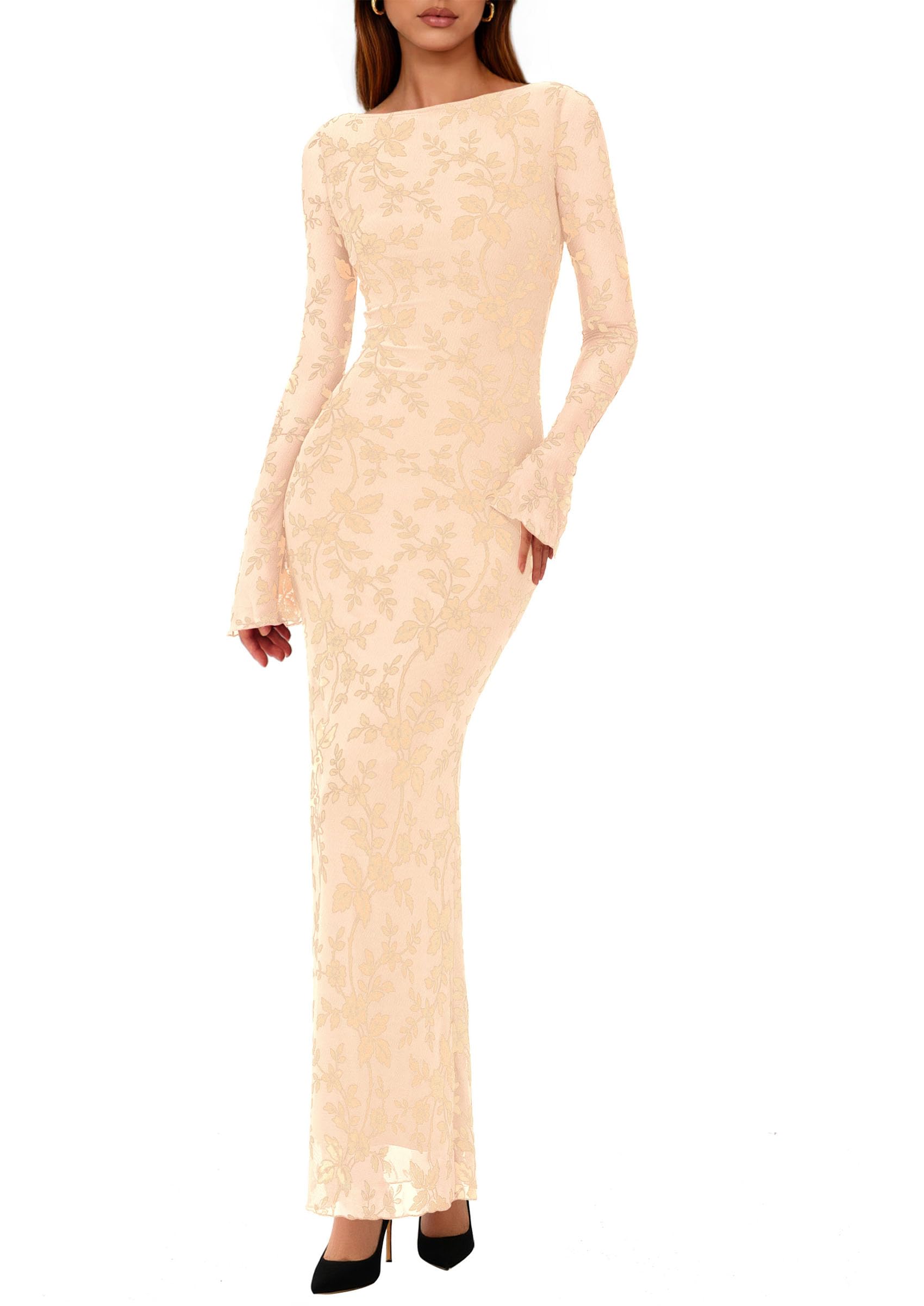 Women's Floral Bodycon Maxi Dress Wedding Guest Dresses