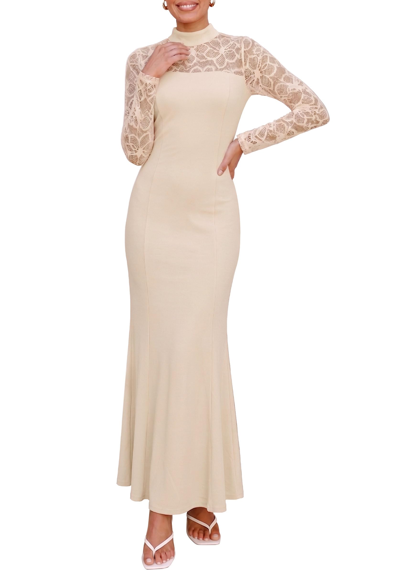 Women's Fall Lace Sheer Dress Bodycon Maxi Cocktail Dresses