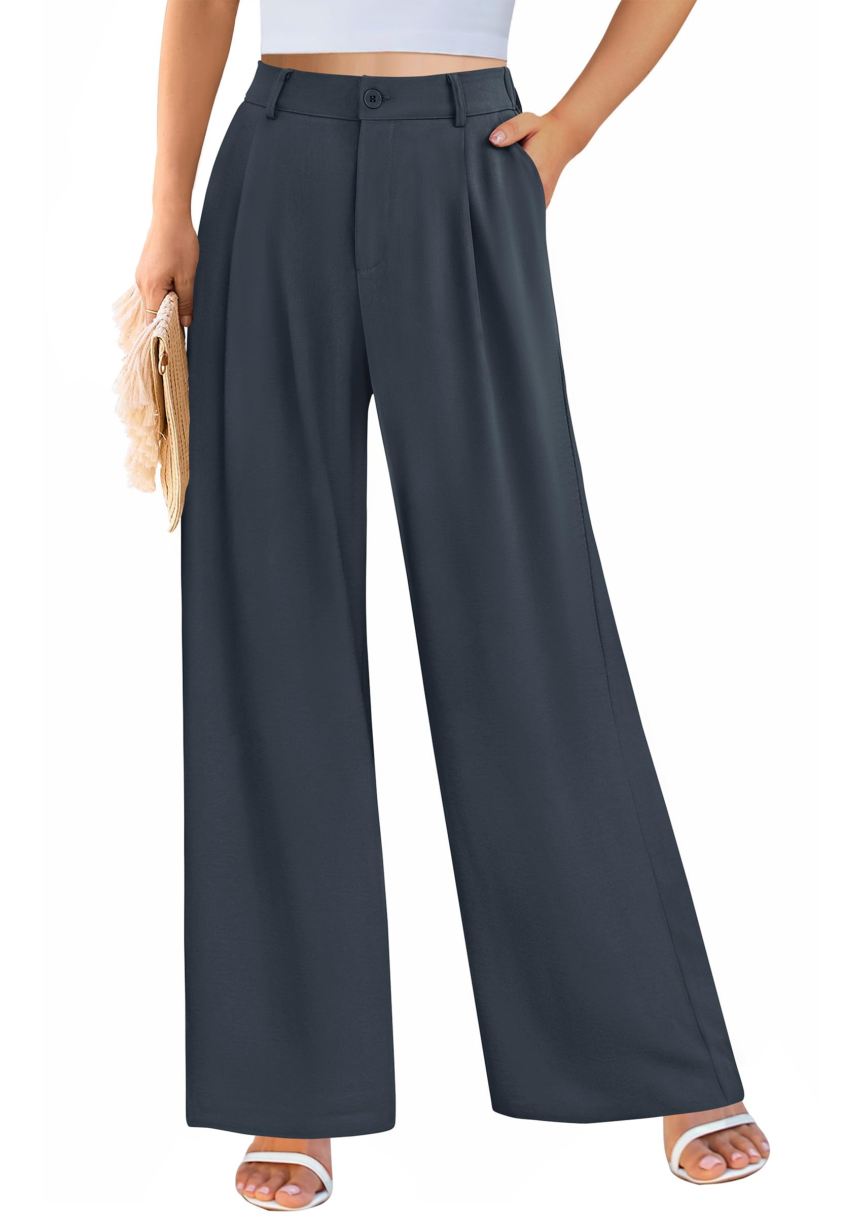 Women's Flowy Wide Leg Dress Pants,Dark Grey,S