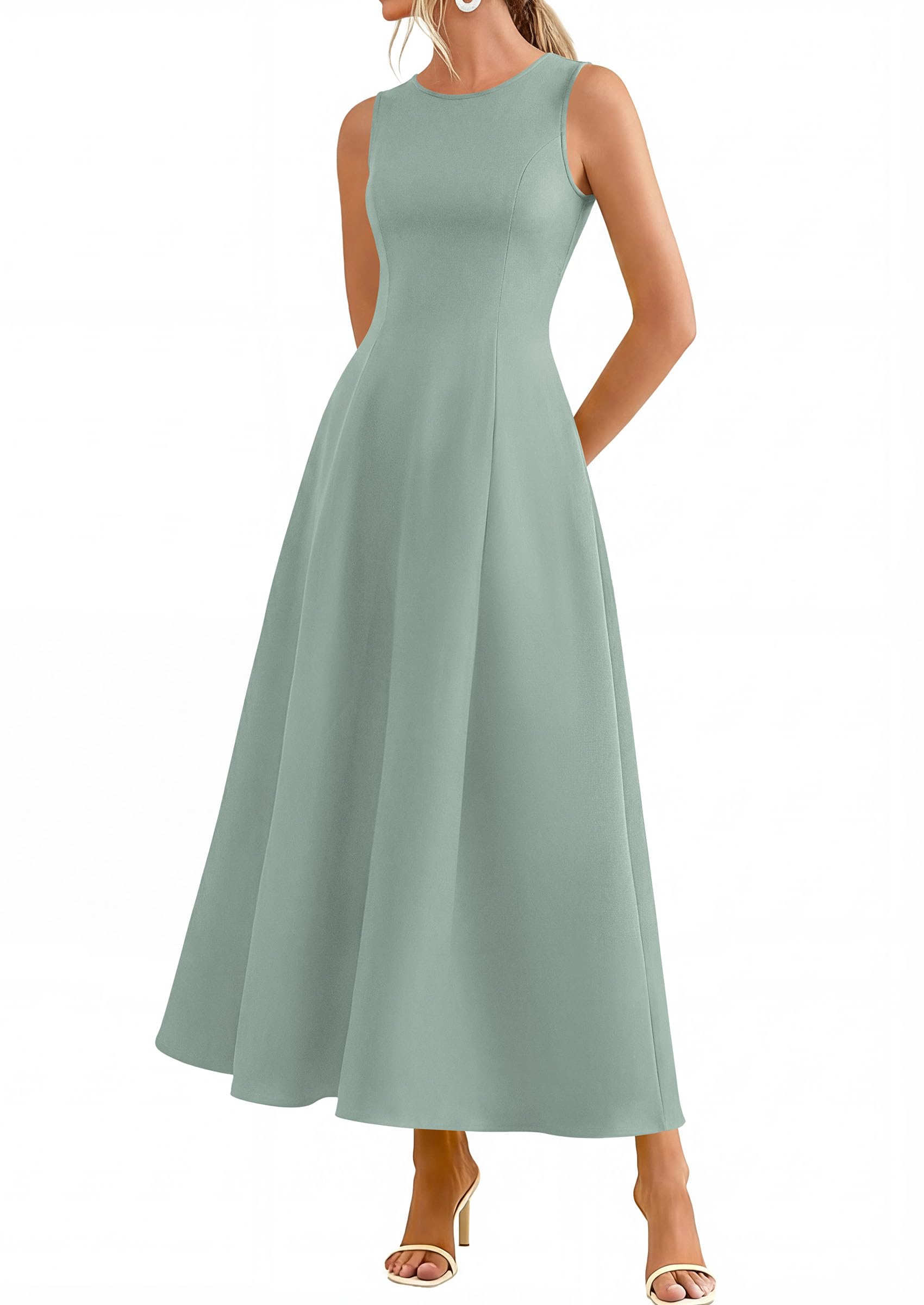 Women's Sleeveless Summer Elegant Maxi Dresses, Sage Green,S