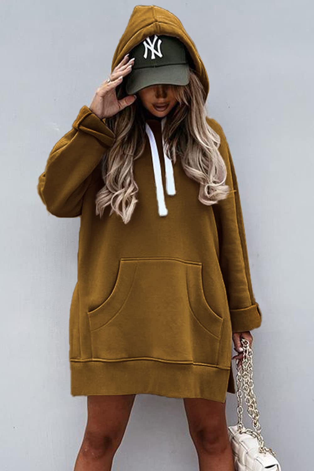 Sweatshirt for Women Fall Oversized Hoodie Dress,Dark Khaki,S