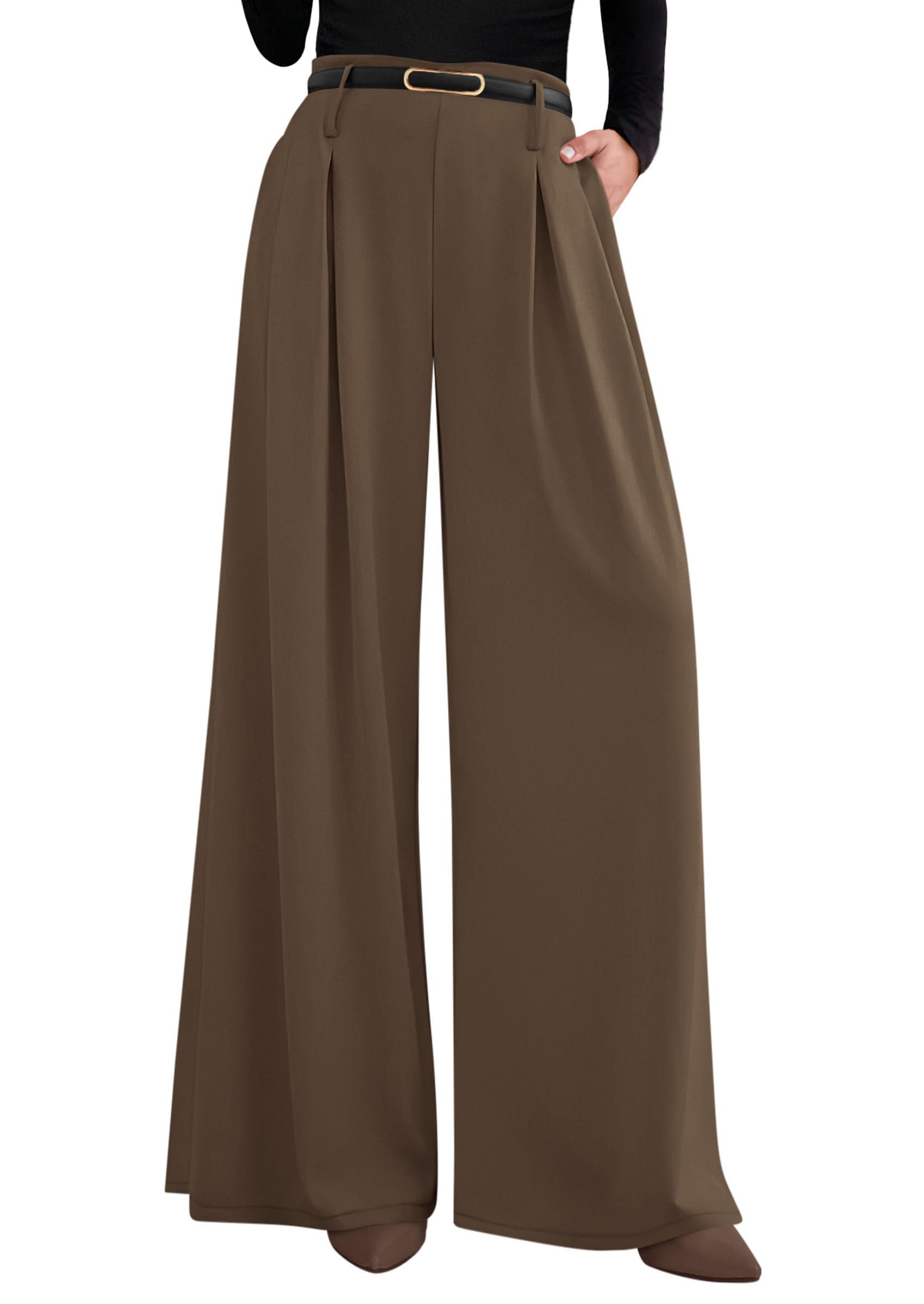Womens Wide Leg Dress Pants Flowy Trousers,Light Brown,S
