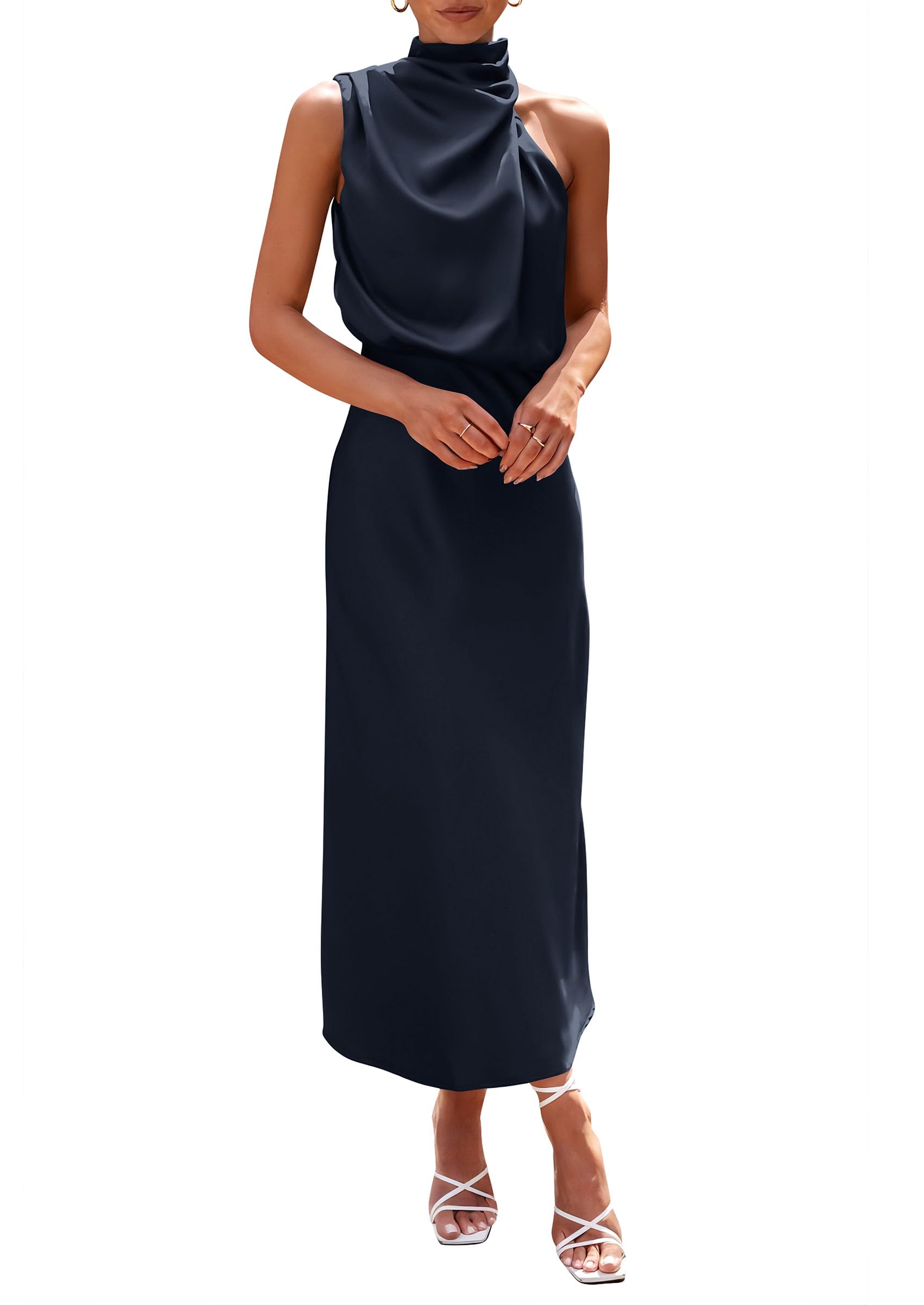 Women's Summer Satin Maxi Cocktail Dress Dark Navy