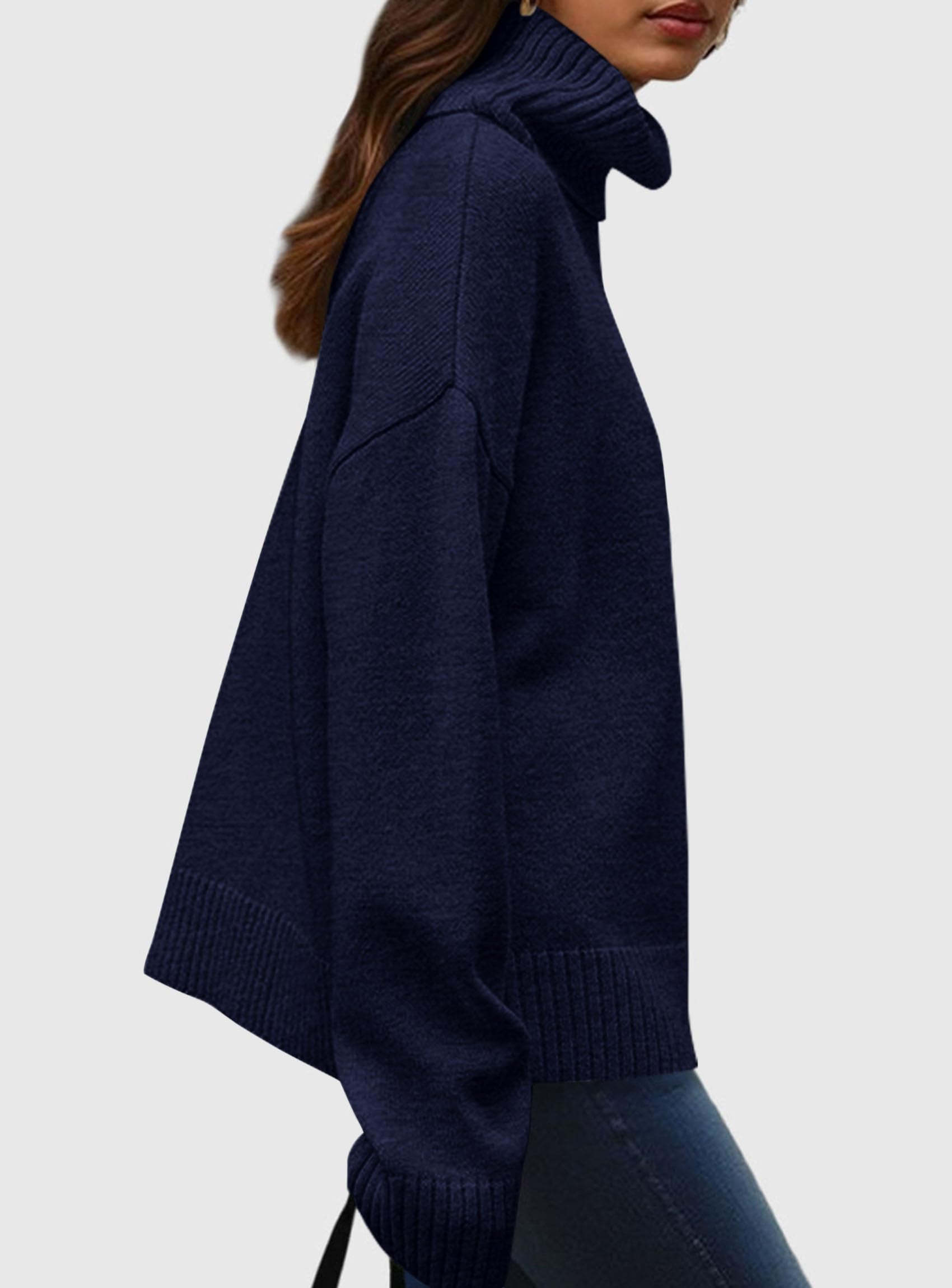Womens Turtleneck Long Sleeve Knit Sweater,Navy Blue,S