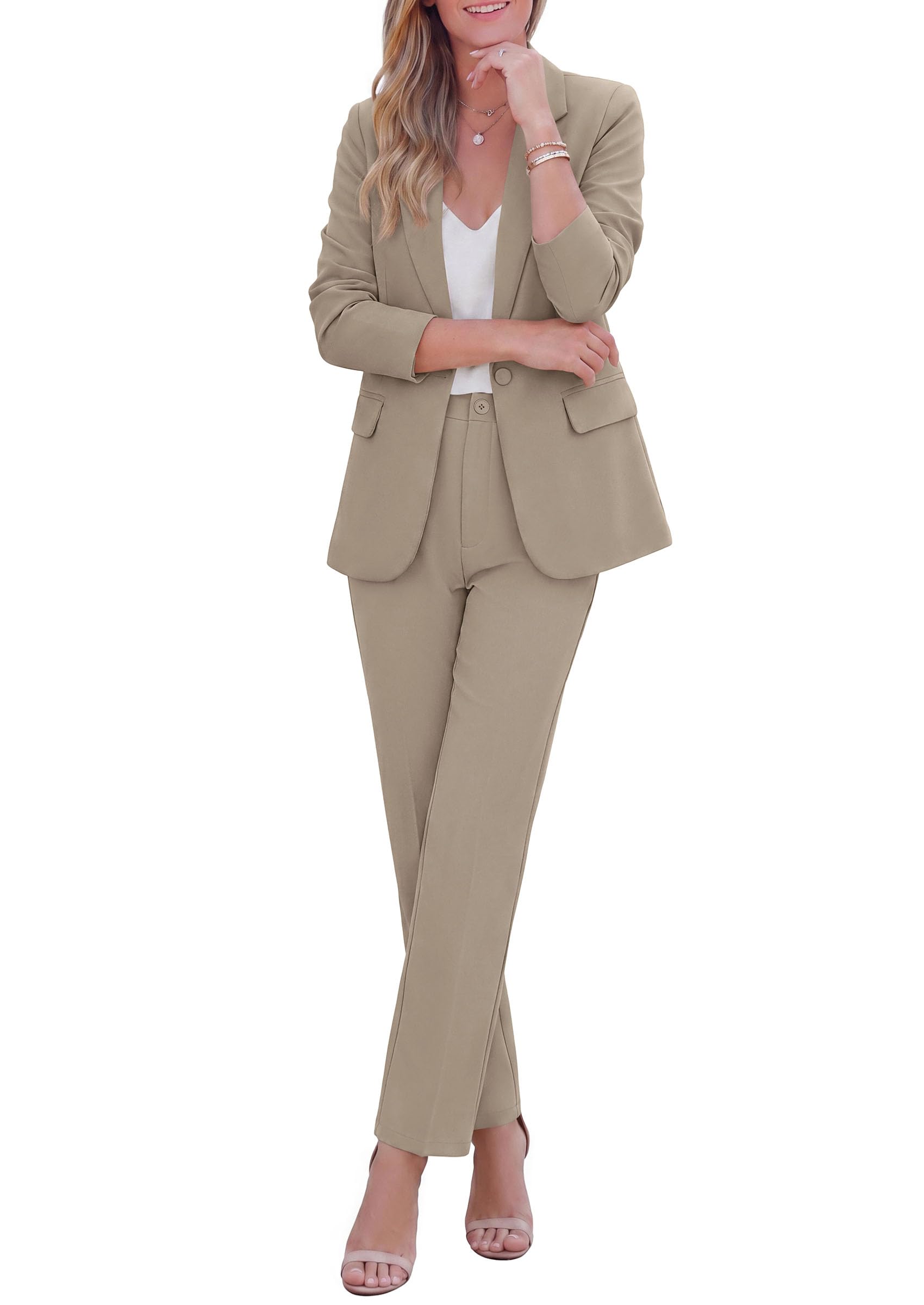 Two Piece Sets for Women Dressy Pant Suits,Khaki,XS