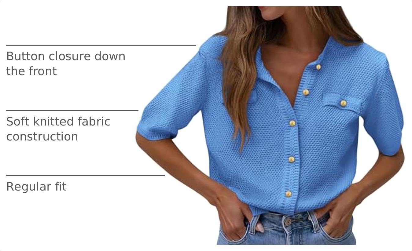 Women's Summer Casual Button Down Shirts Blue,Small