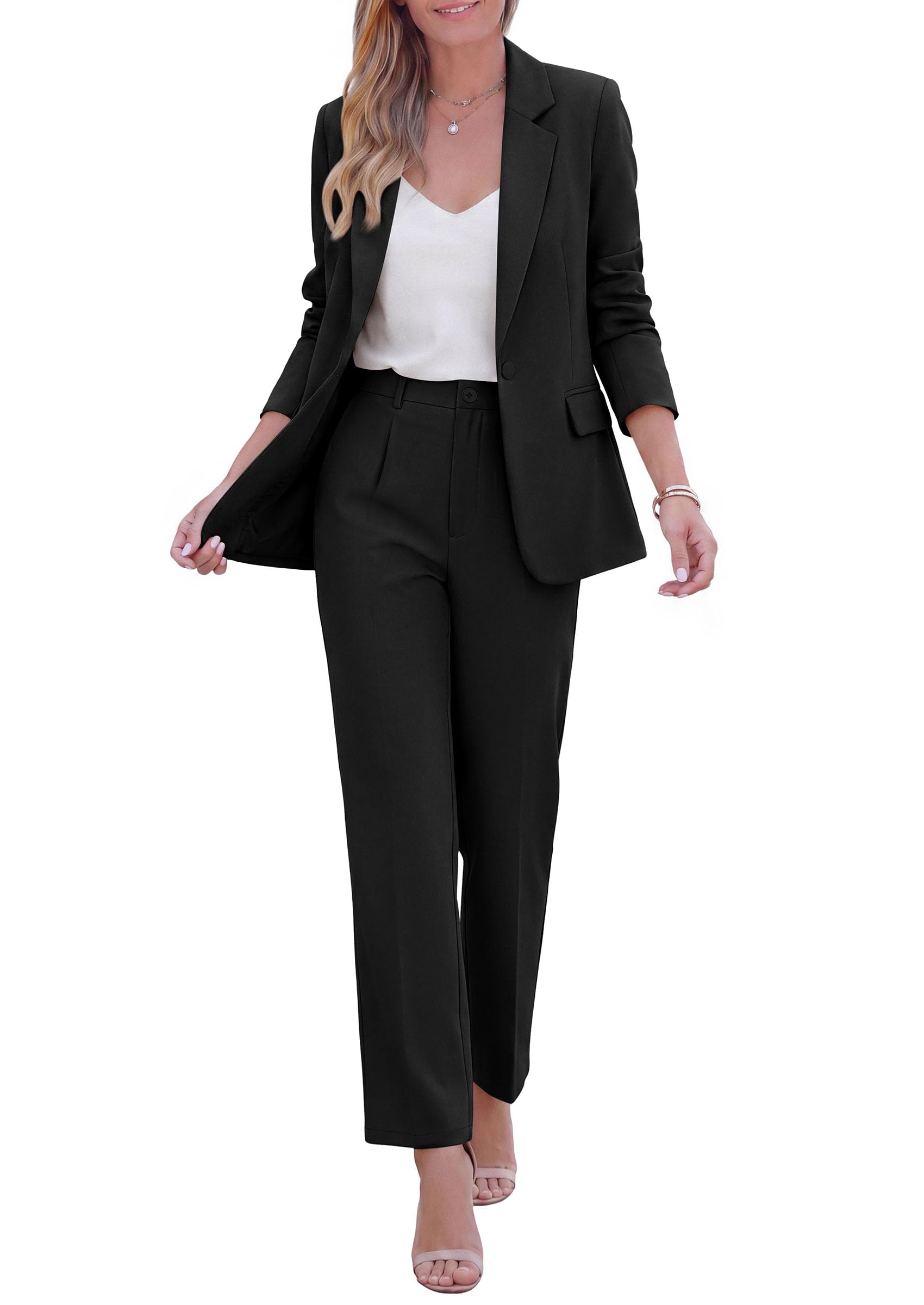 Two Piece Sets for Women Dressy Pant Suits,Black,XS