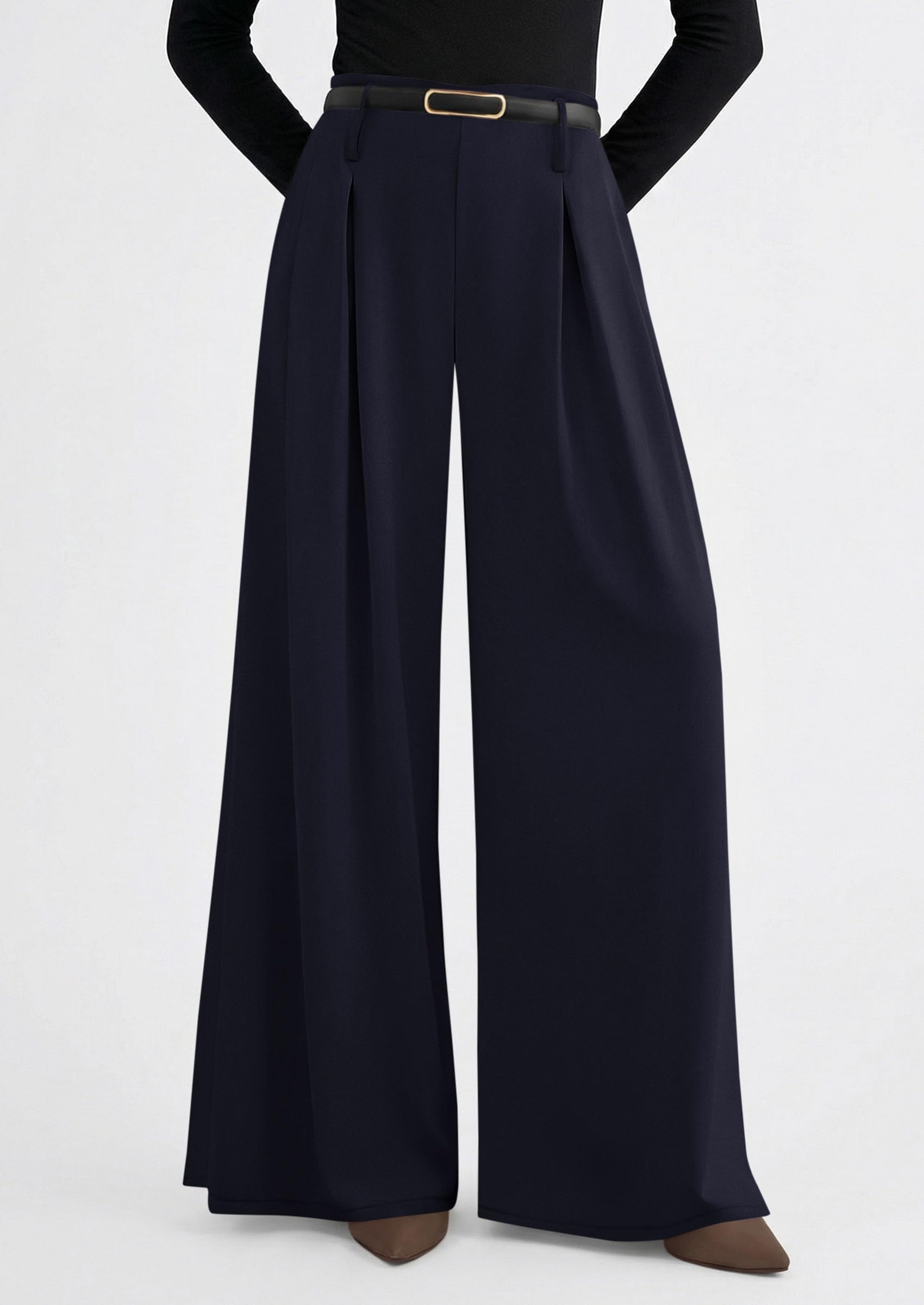Womens Wide Leg Dress Pants Flowy Trousers,Navy,S