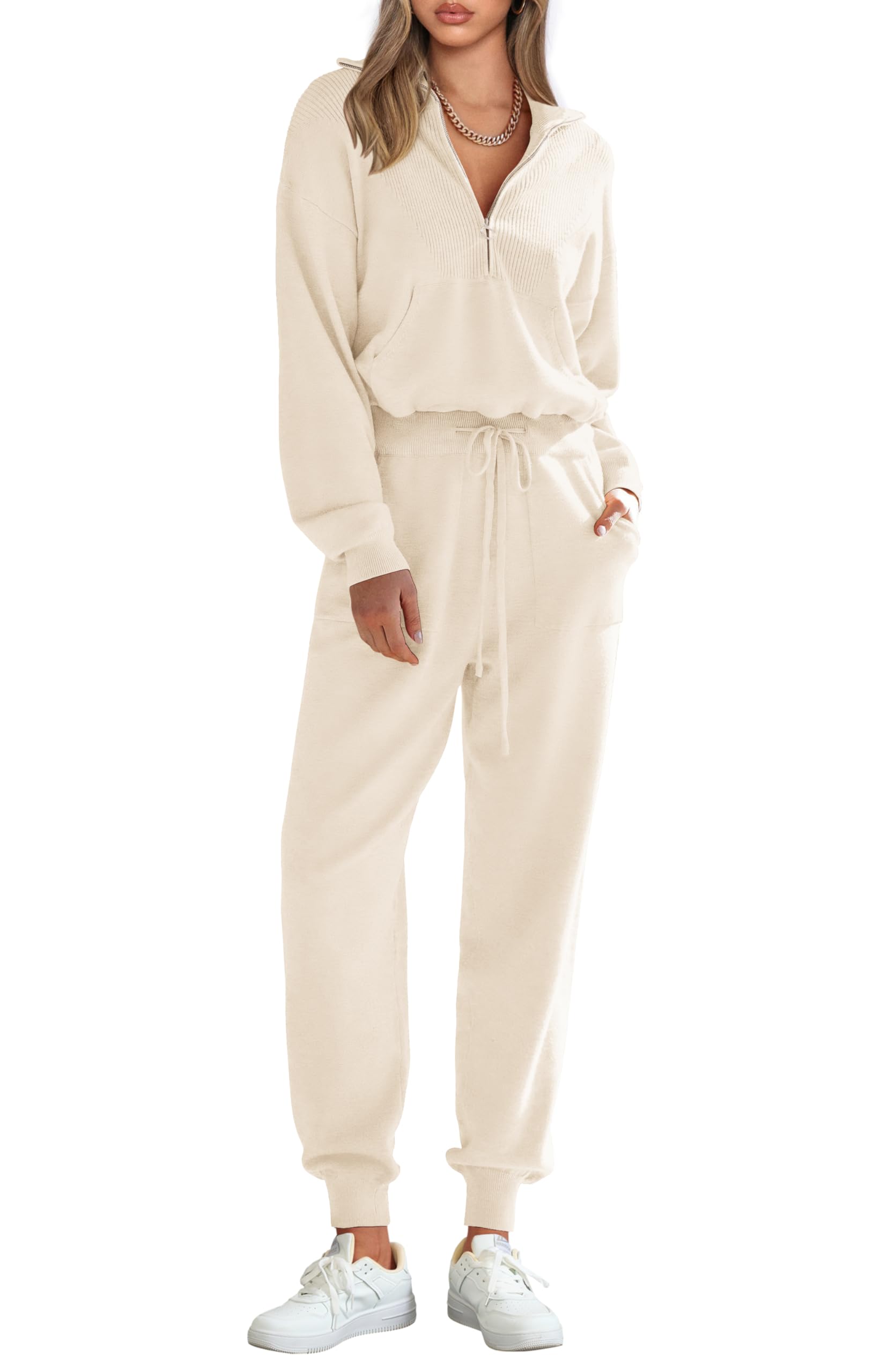 Women's 2 Piece Sweatsuits Set Fall Outfits(Beige,S)