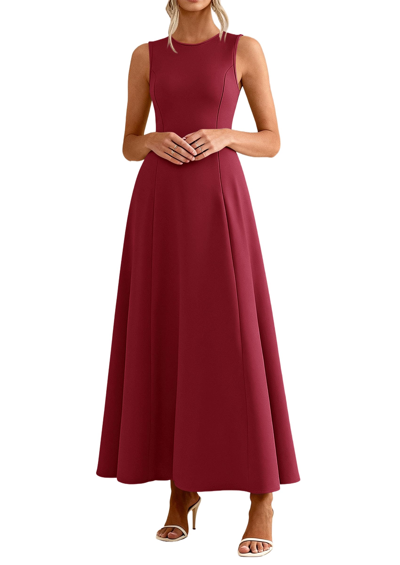 Women's Sleeveless Summer Elegant Maxi Dresses, Burgundy,S