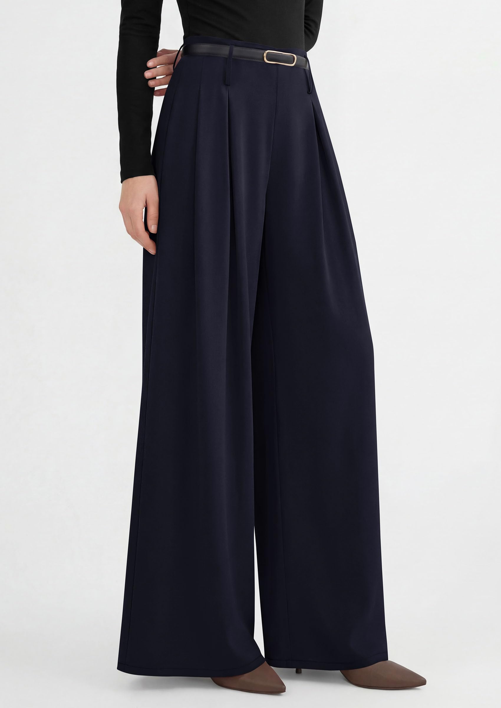 Womens Wide Leg Dress Pants Flowy Trousers,Navy,S
