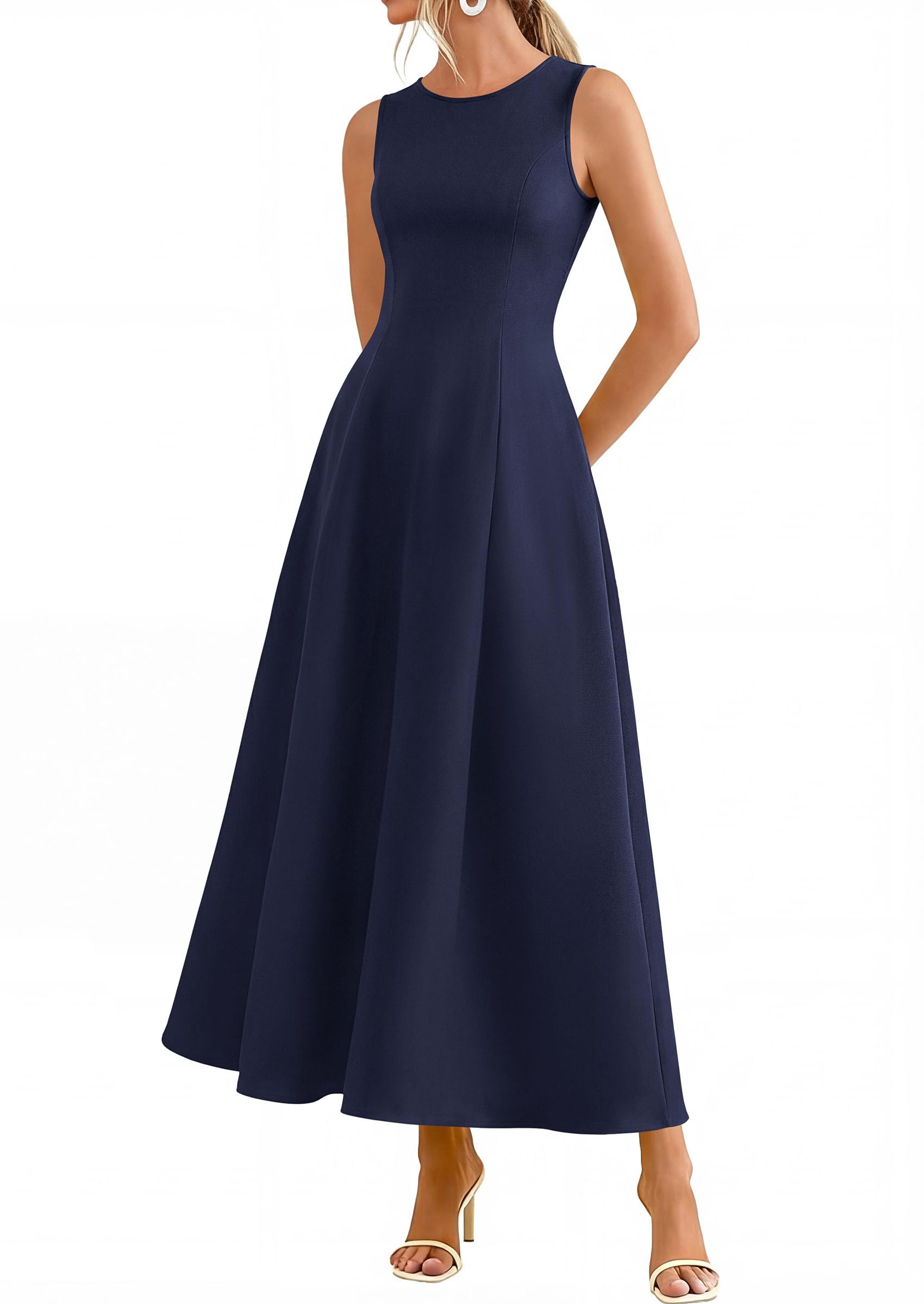 Women's Sleeveless Summer Elegant Maxi Dresses, Navy Blue,S