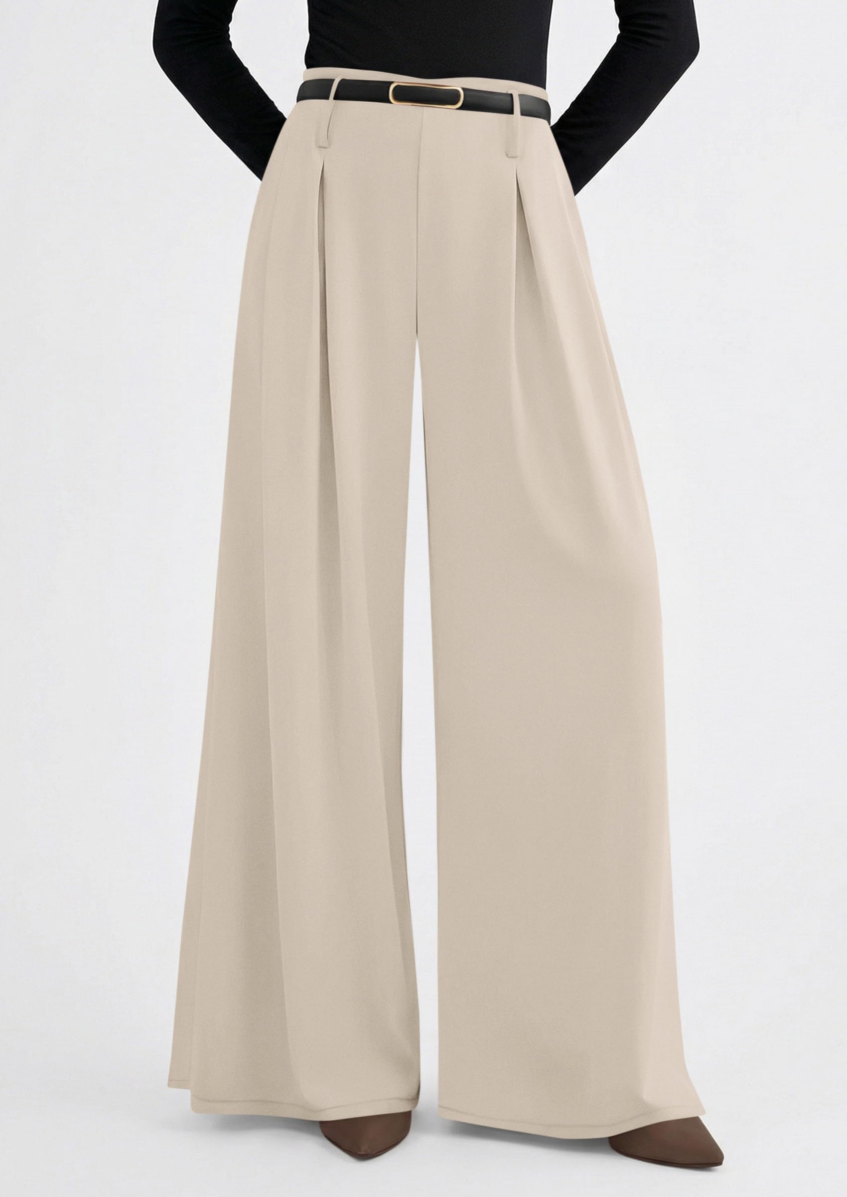 Womens Wide Leg Dress Pants Flowy Trousers,Apricot,XL