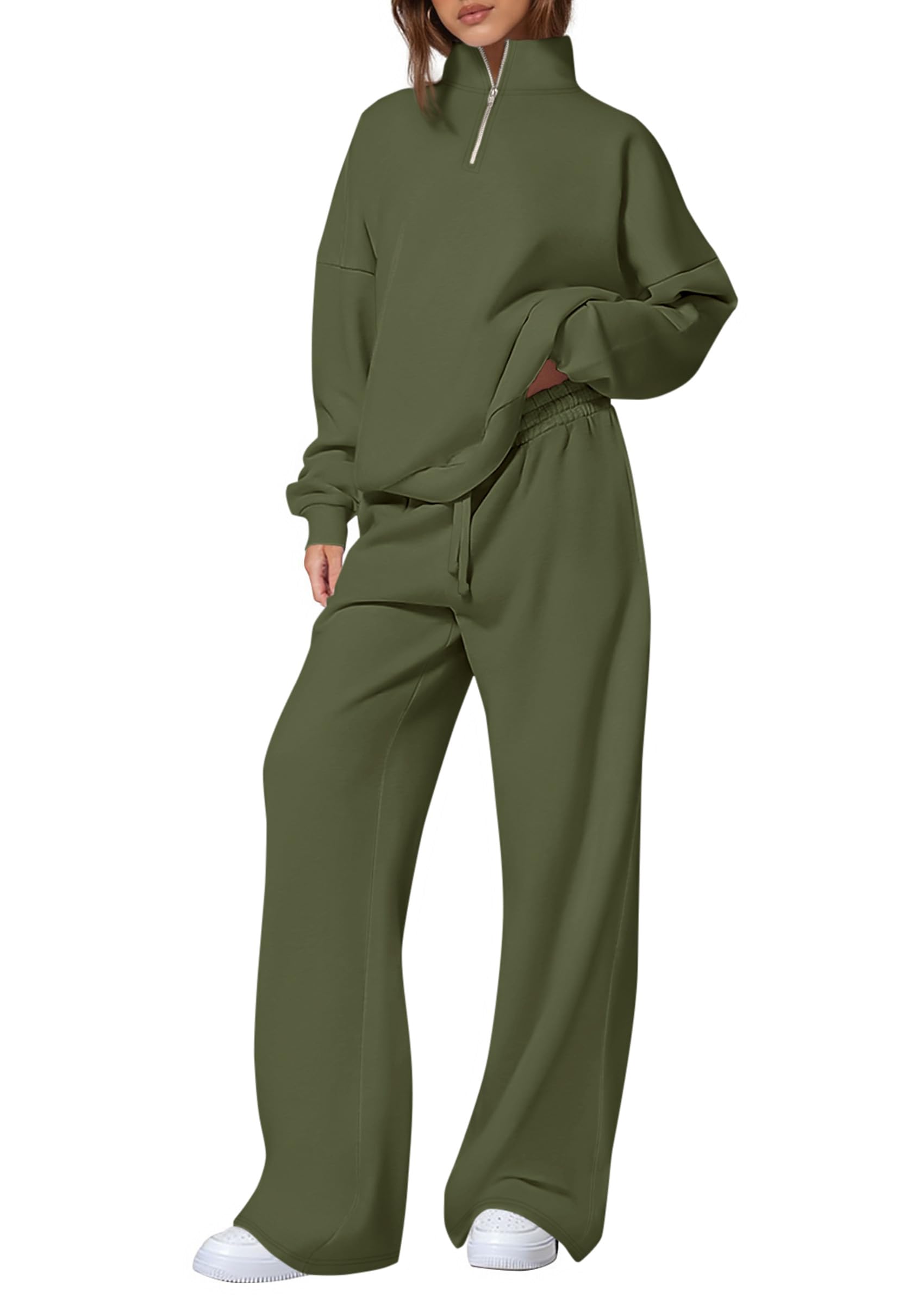 Womens 2 Piece Outfits Matching Lounge Sets,Army Green,M