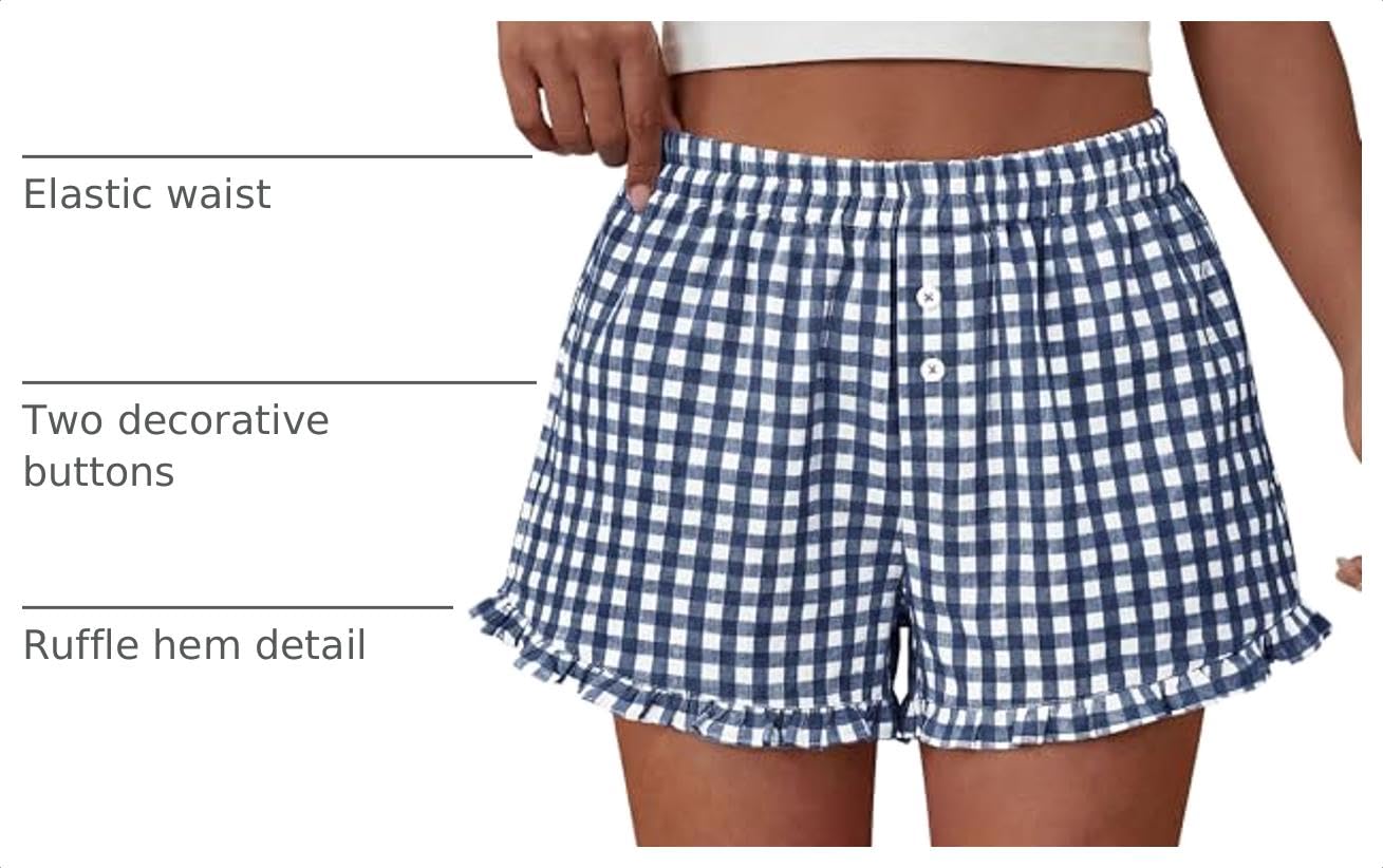 Womens Boxer Shorts Striped Gingham Ruffle Pajama Bottoms