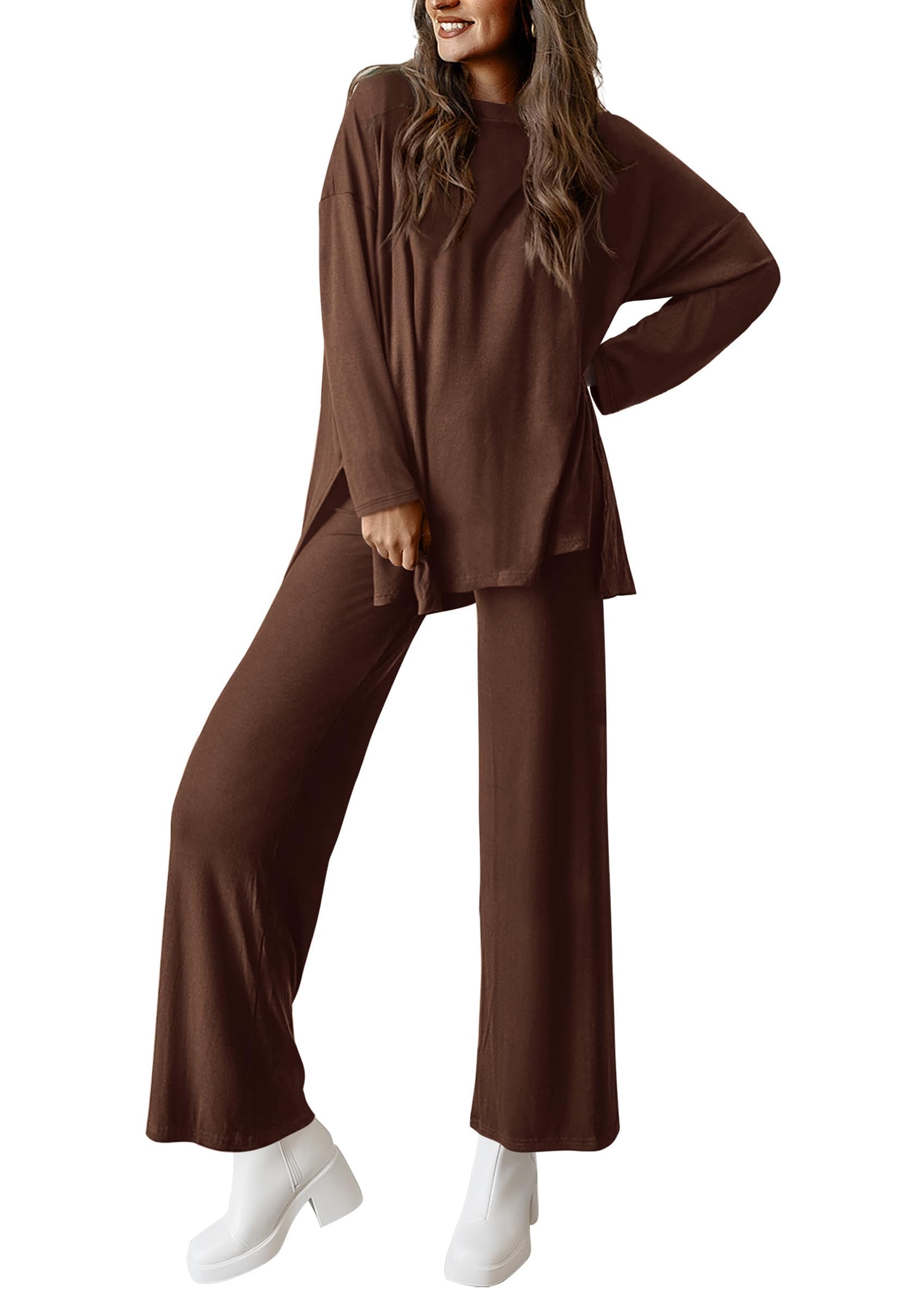 Matching Set Women Clothing 2 Piece Loungewear,Light Coffee,XL