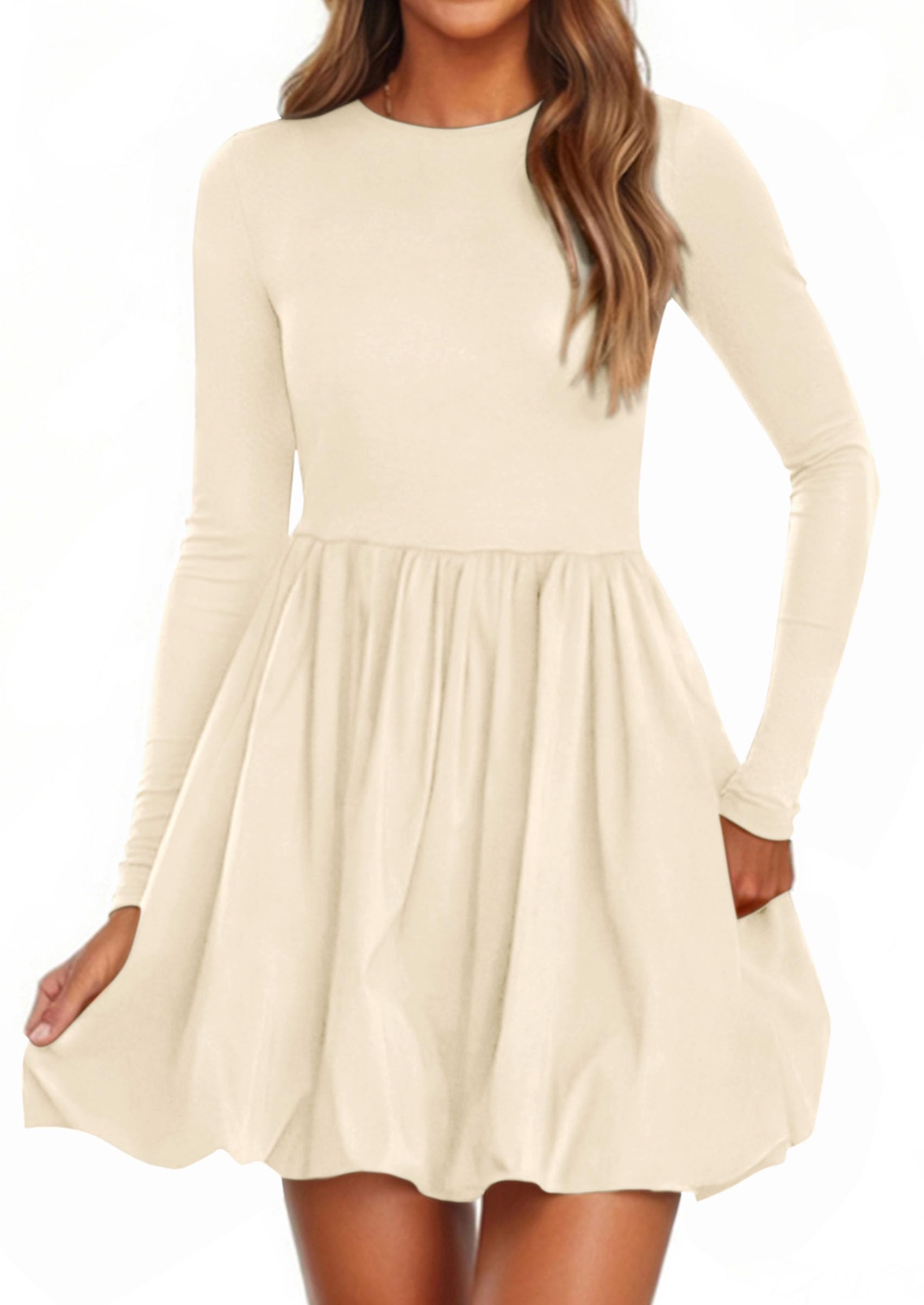 Fall Dresses for Women 2026 Bubble Mini Dress,Apricot,S