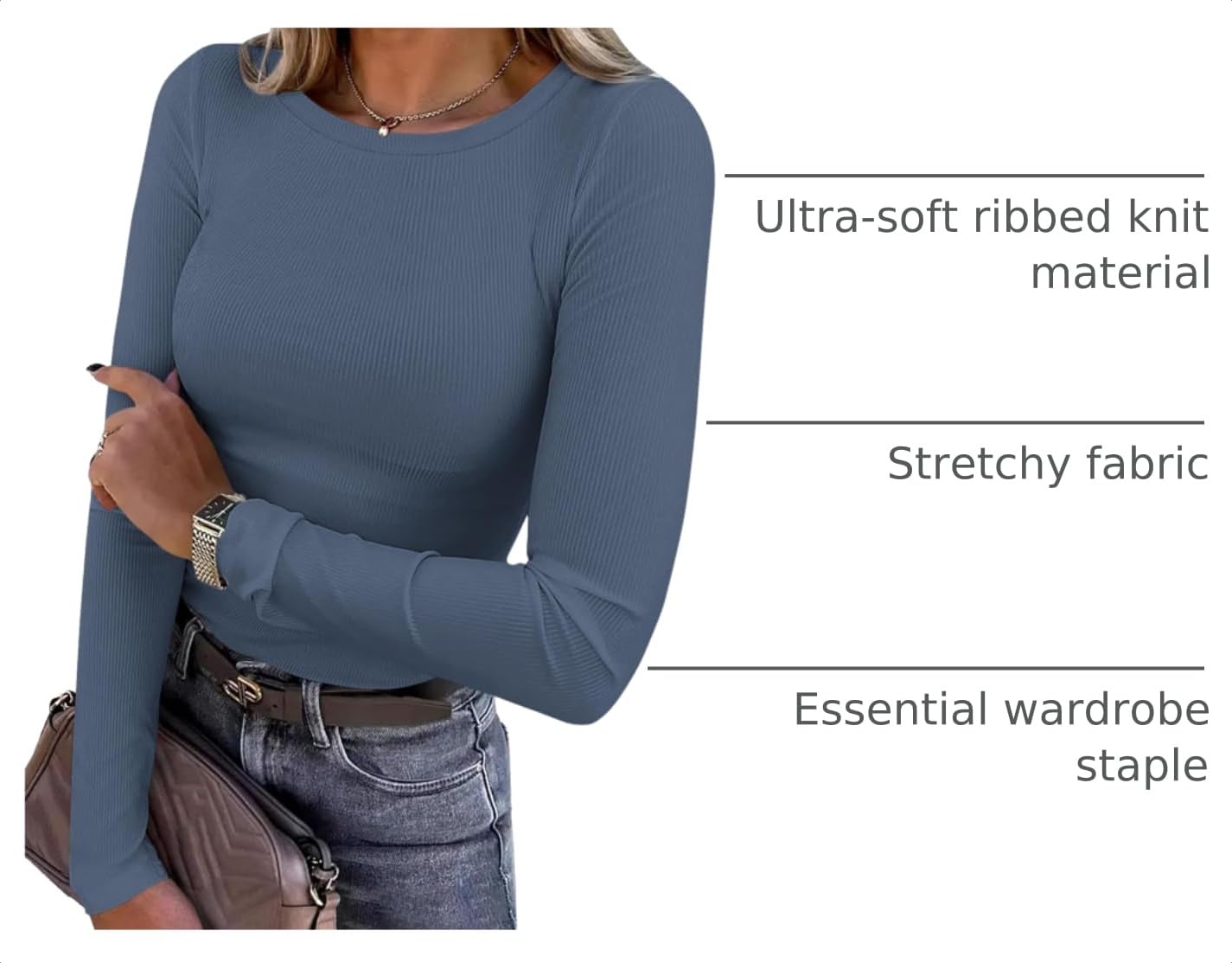 Women's Fall Long Sleeve Shirts Basic Tees (Dusty Blue,XS)