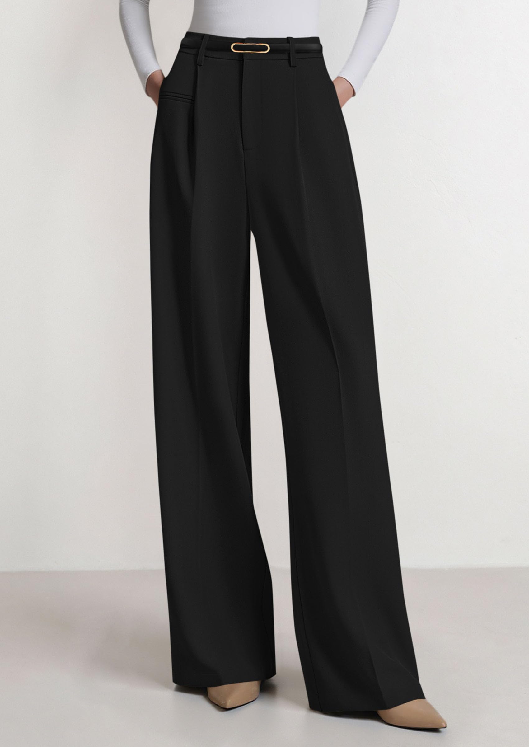 Women's Tailored Wide Leg Work Dress Pants,Black,XS