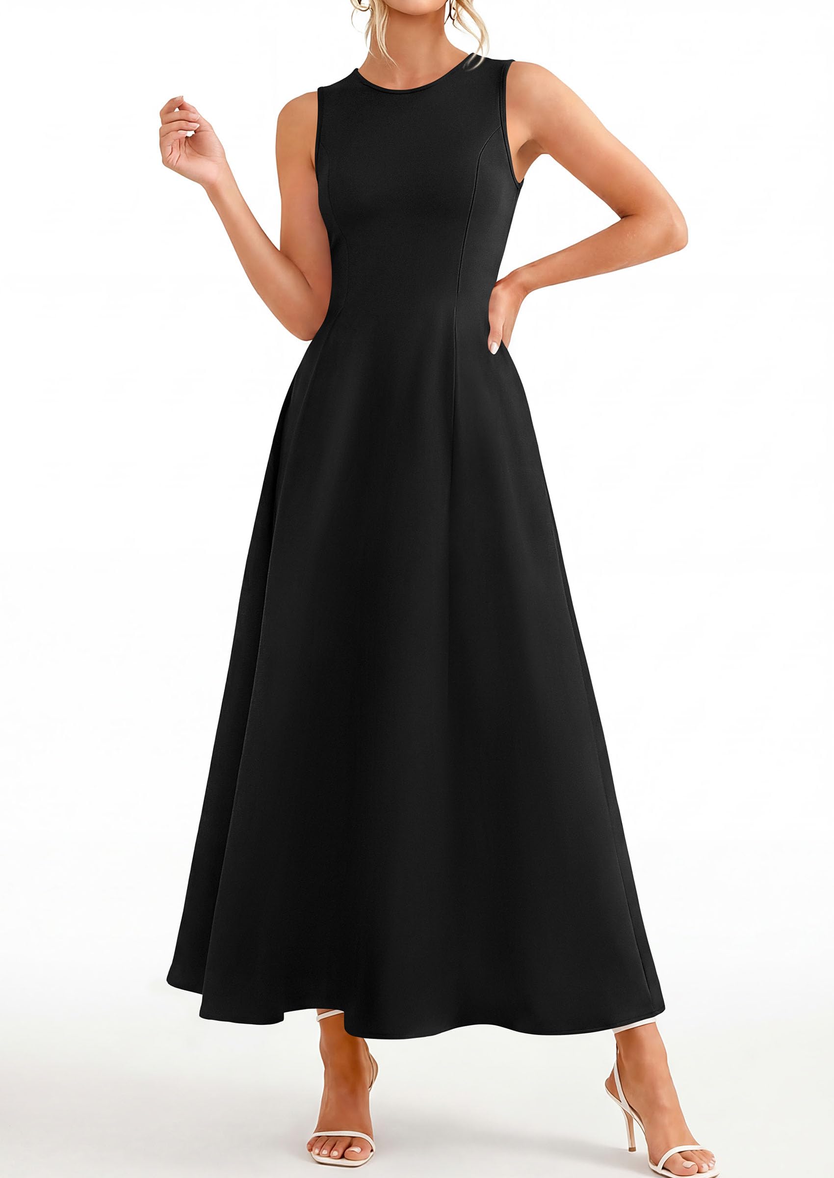 Women's Sleeveless Summer Elegant Maxi Dresses, Black,S