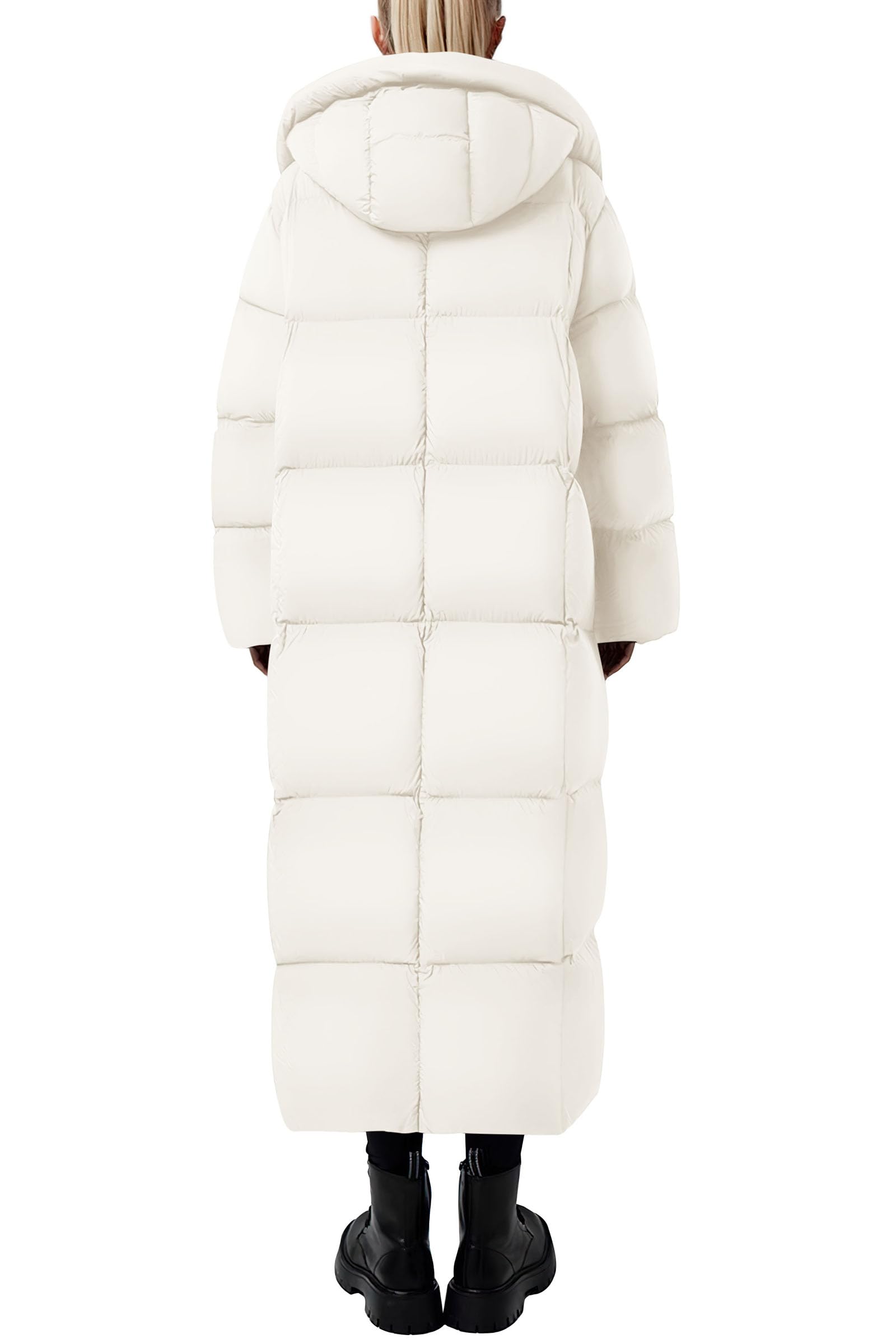 Women's Winter Long Puffer Coats Hooded Zip Up Casual Thickened Down Jackets Trendy Warm Clothes Outerwear (Beige,Medium)