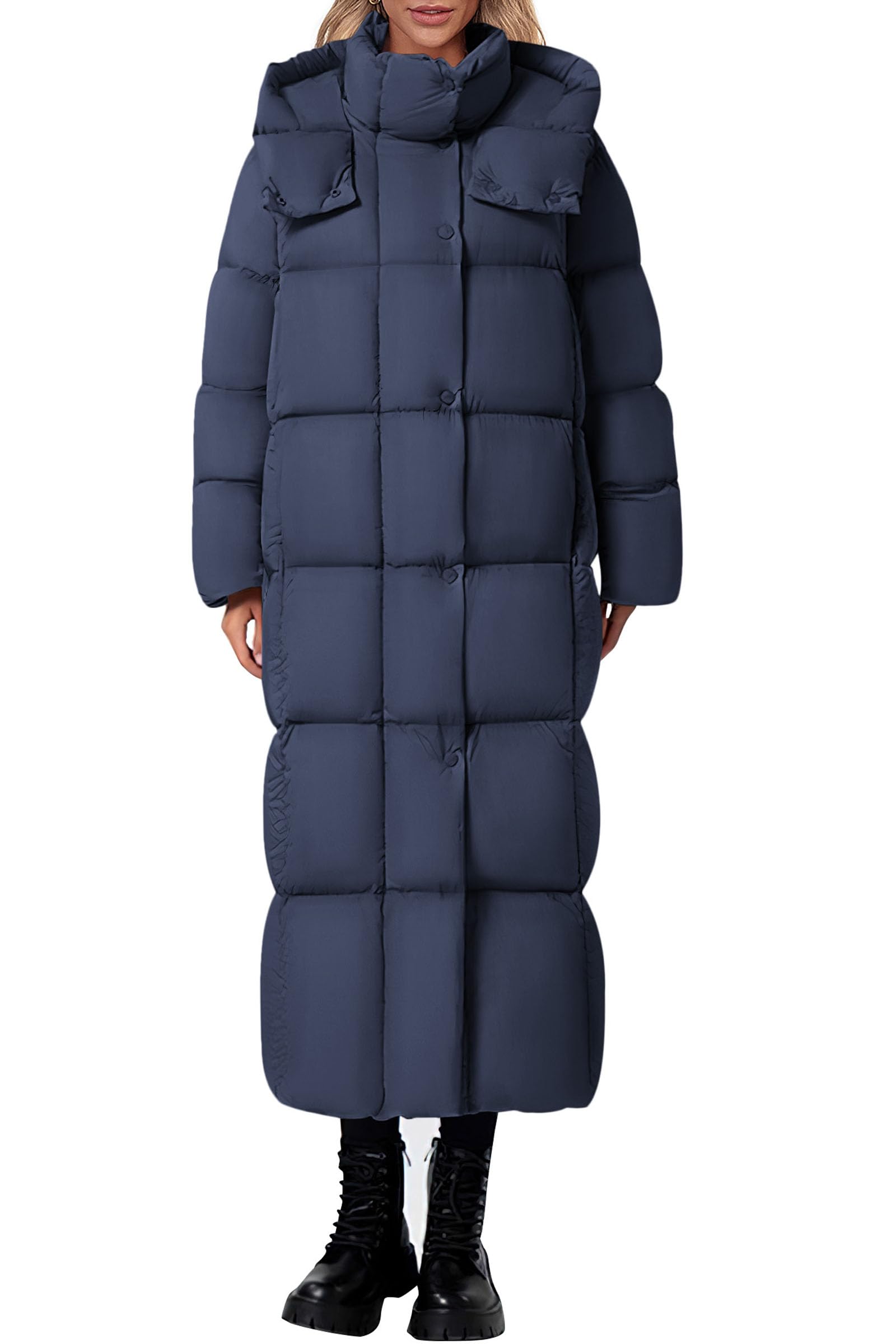 Women's Trendy Winter Long Puffer Coats(Dark Blue,X-Small)