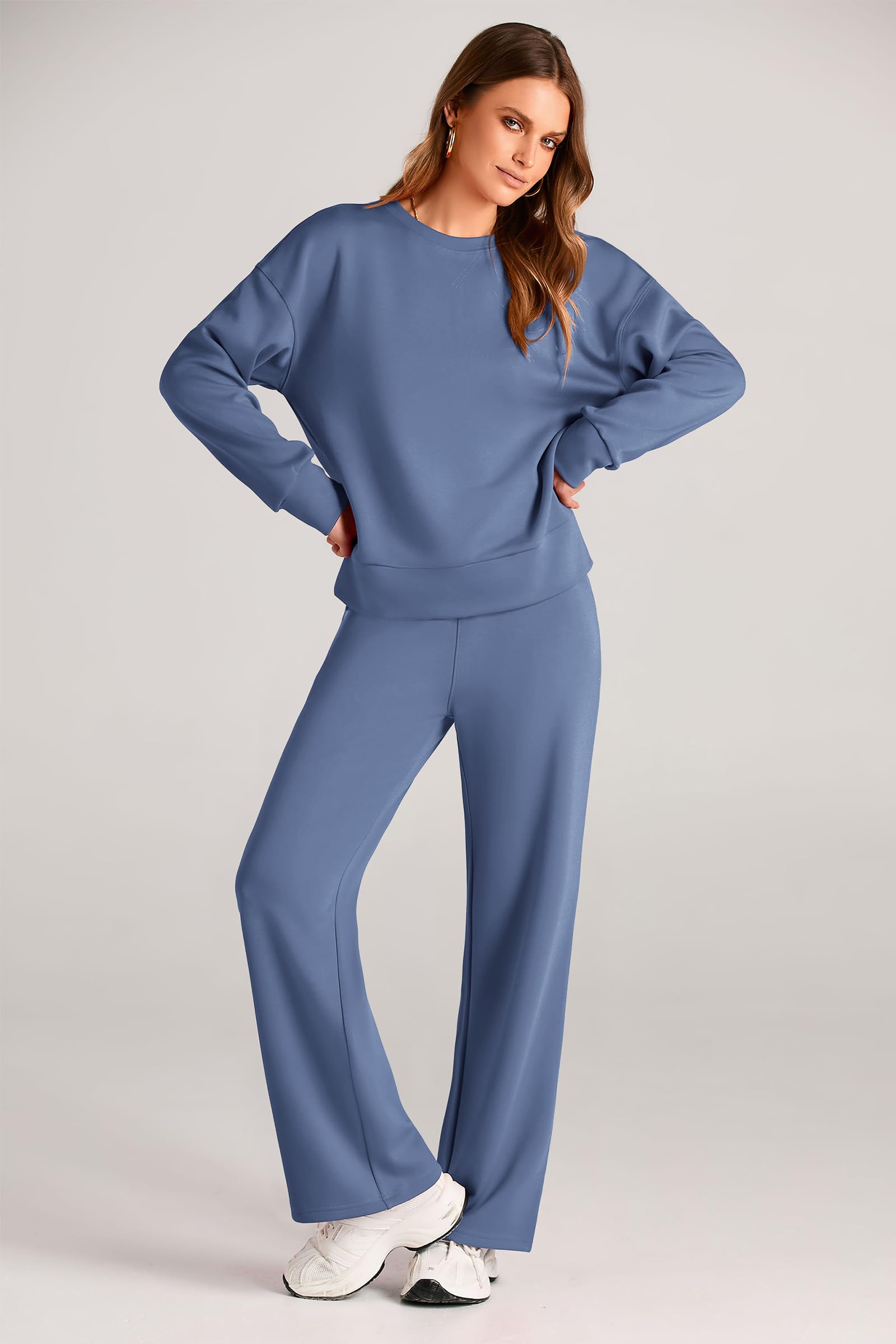 Women's 2 Piece Outfits Sweatsuits Lounge Sets,Grey Blue,M