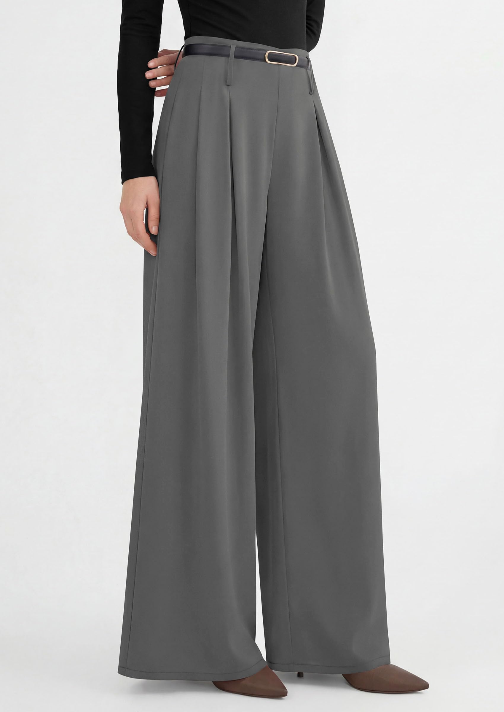 Womens Wide Leg Dress Pants Flowy Trousers,Grey,S