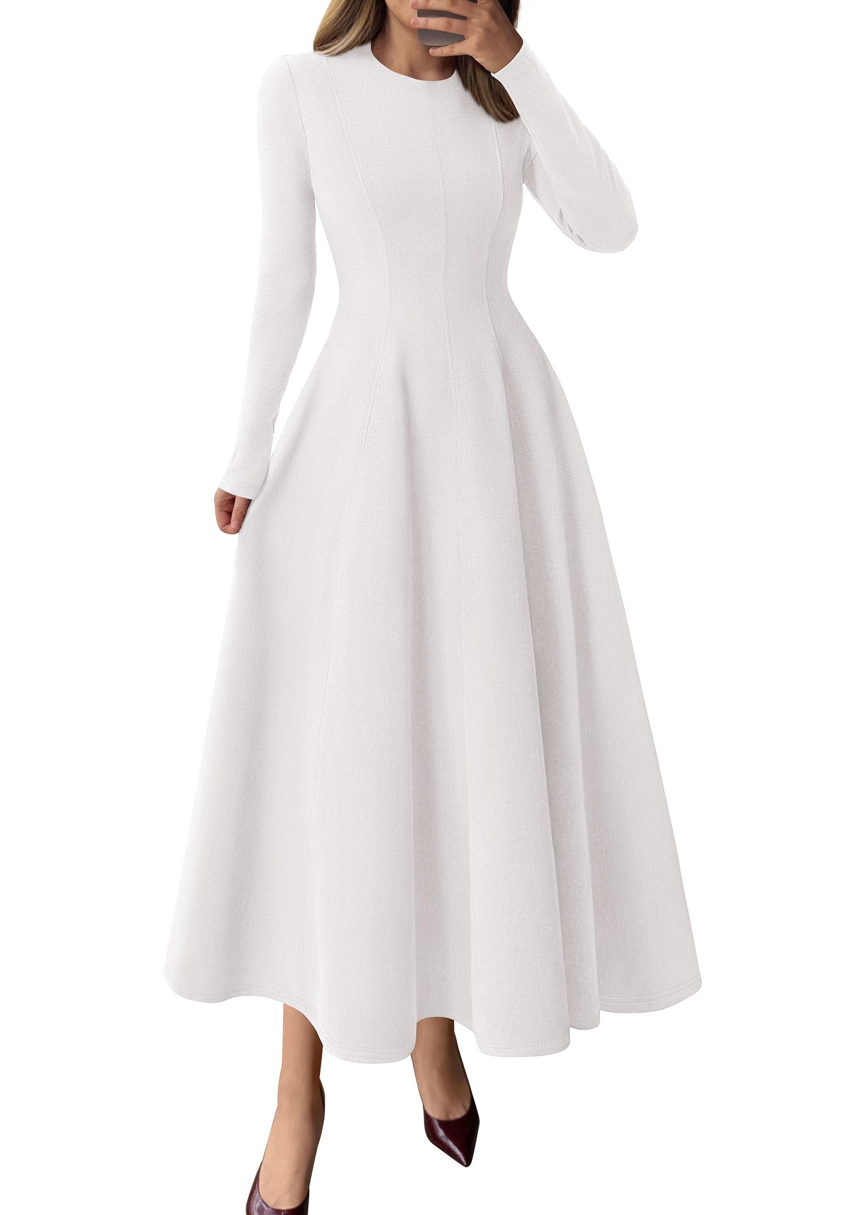 Women's Fall Long Sleeve A Line Midi Elegant Cocktail Dress