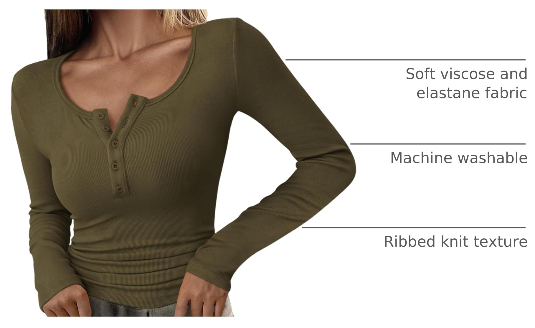 Women's Fall Long Sleeve Henley T Shirts Army Green