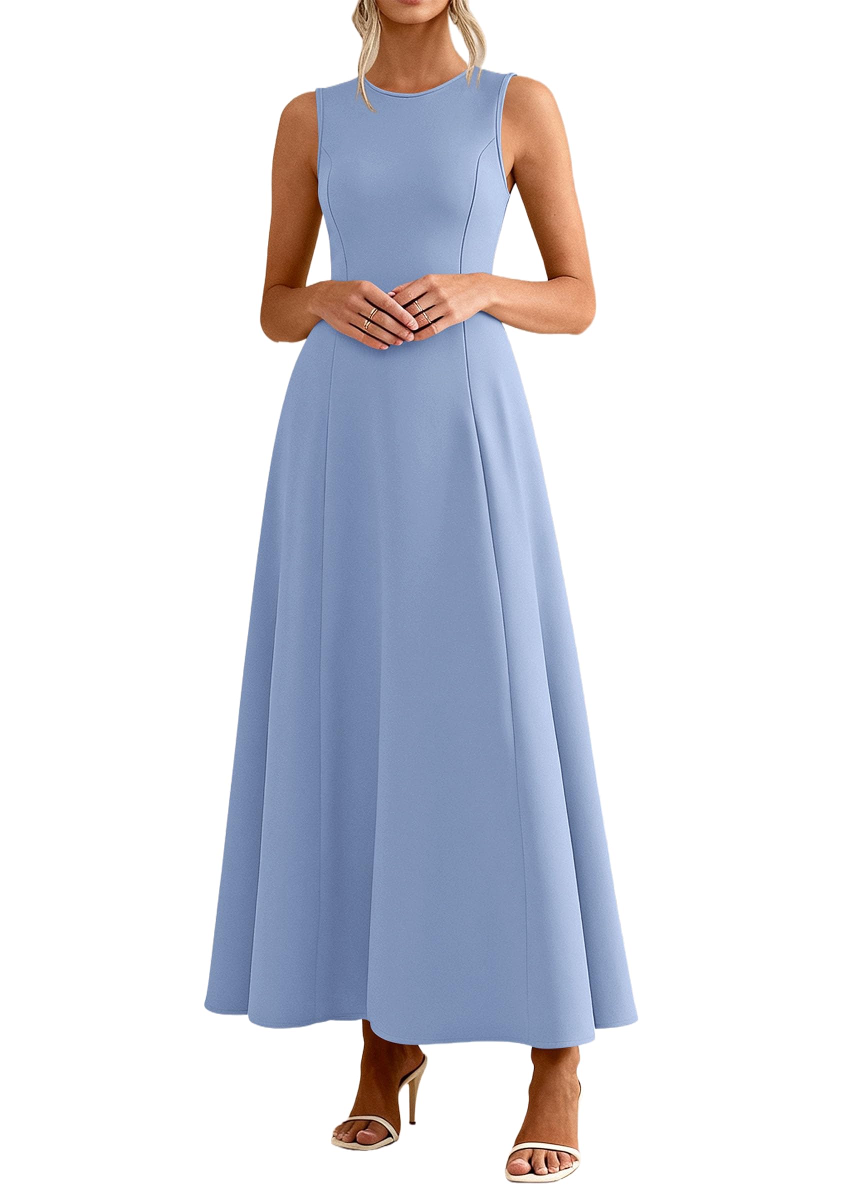 Women's Sleeveless Summer Elegant Maxi Dresses, Light Blue,S