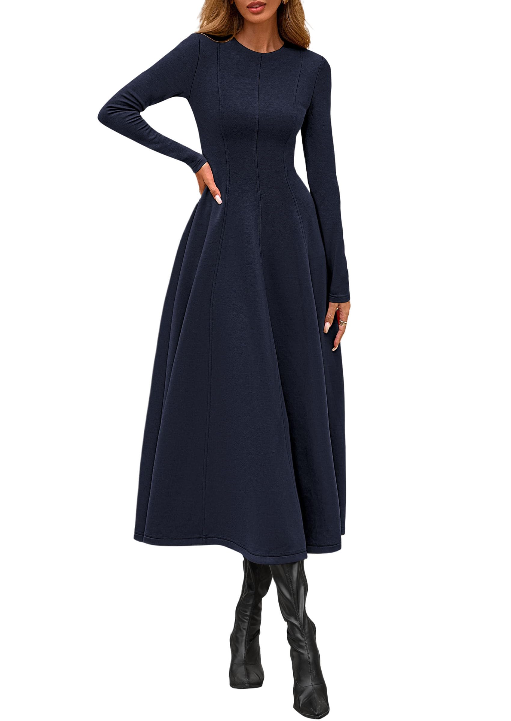 Women's Fall Long Sleeve A Line Midi Elegant Cocktail Dress