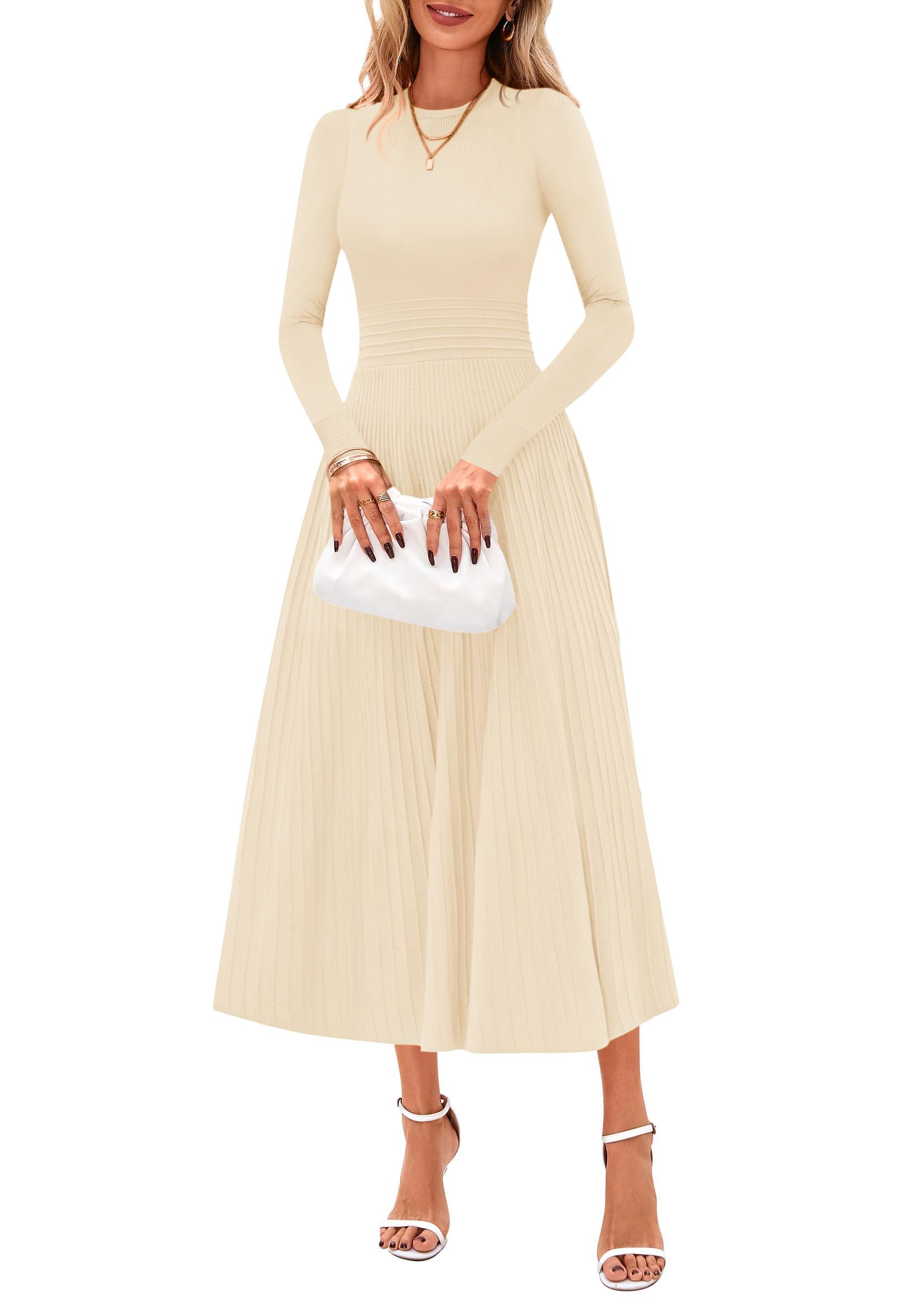 Women's Long Sleeve Knit Maxi Sweater Dress,Apricot,S