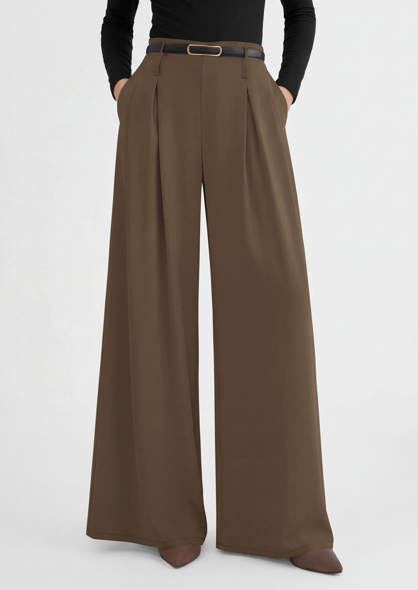 Womens Wide Leg Dress Pants Flowy Trousers,Light Brown,S