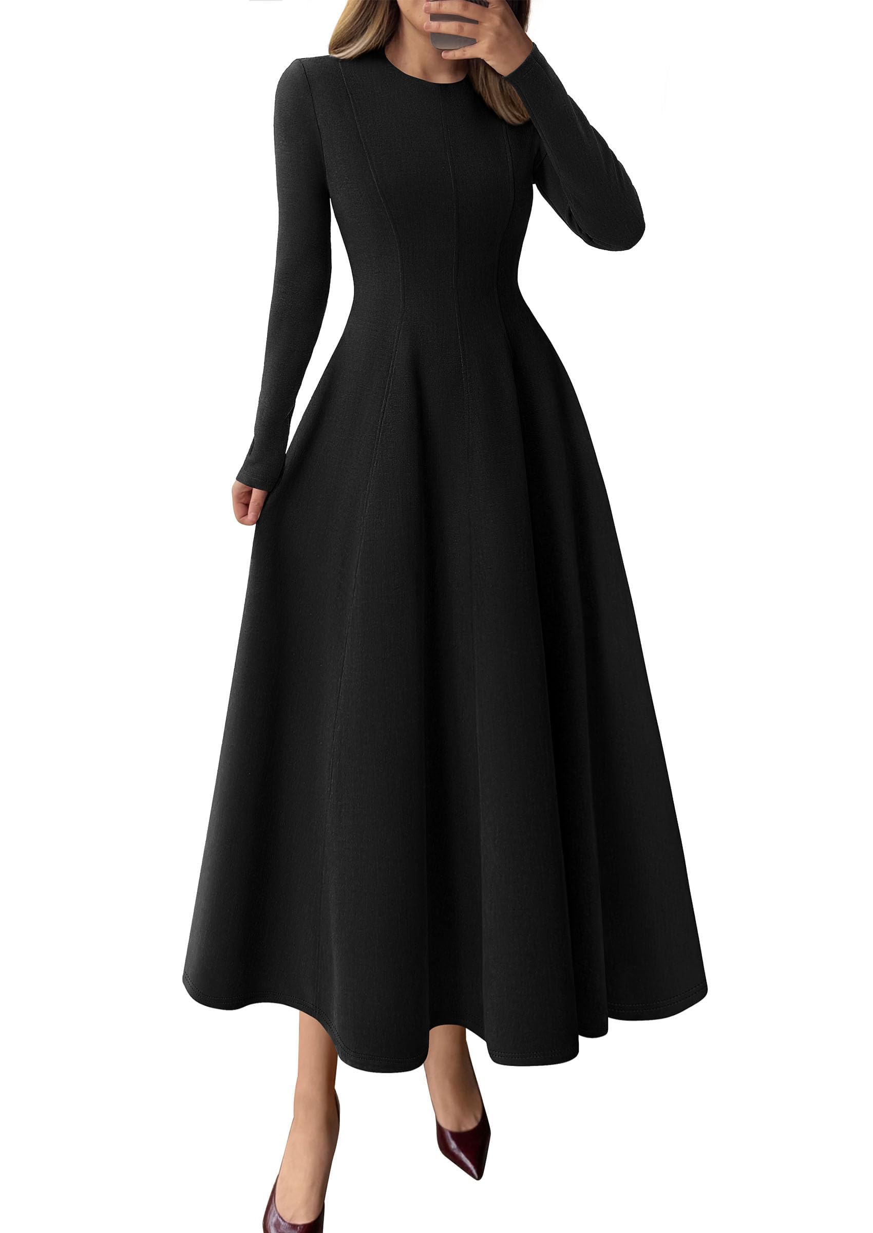 Women's Fall Long Sleeve A Line Midi Elegant Cocktail Dress
