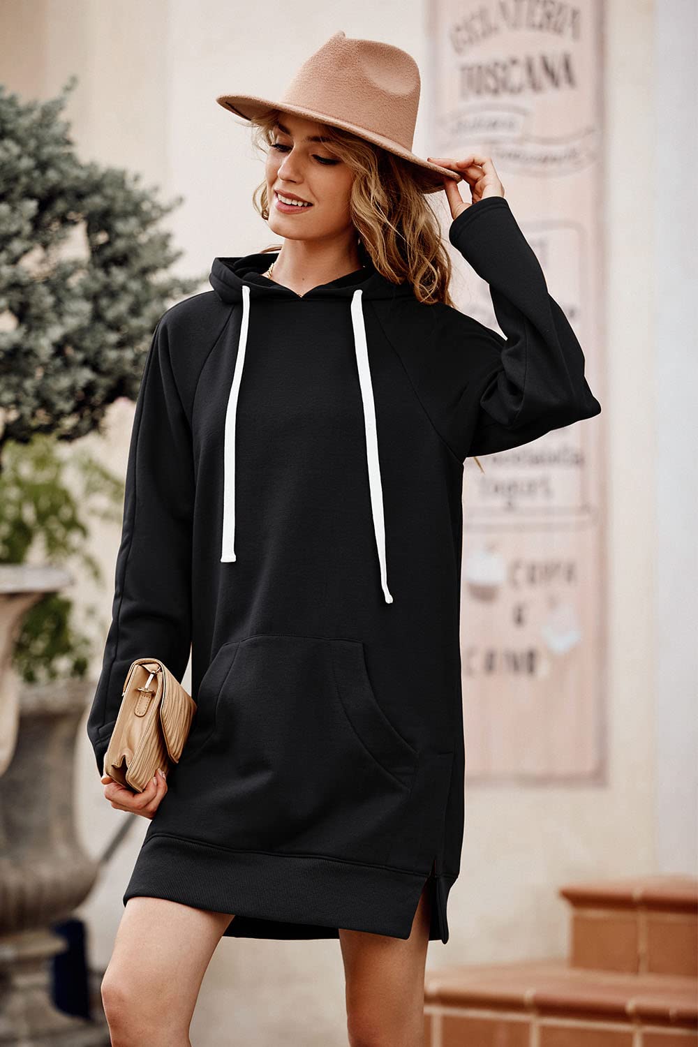 Sweatshirt for Women Fall Oversized Hoodie Dress,Black,S