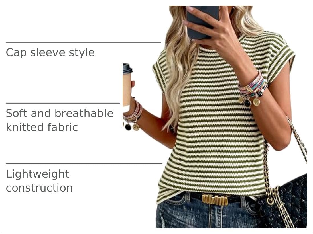 Women's Striped Knit Vest Tops, Striped Green White,S