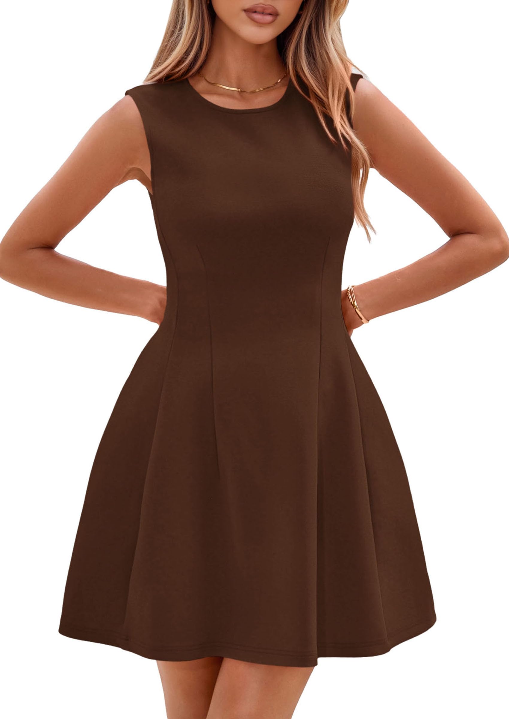 Women's A Line Elegant Summer Cocktail Dresses, Dark Brown,XS