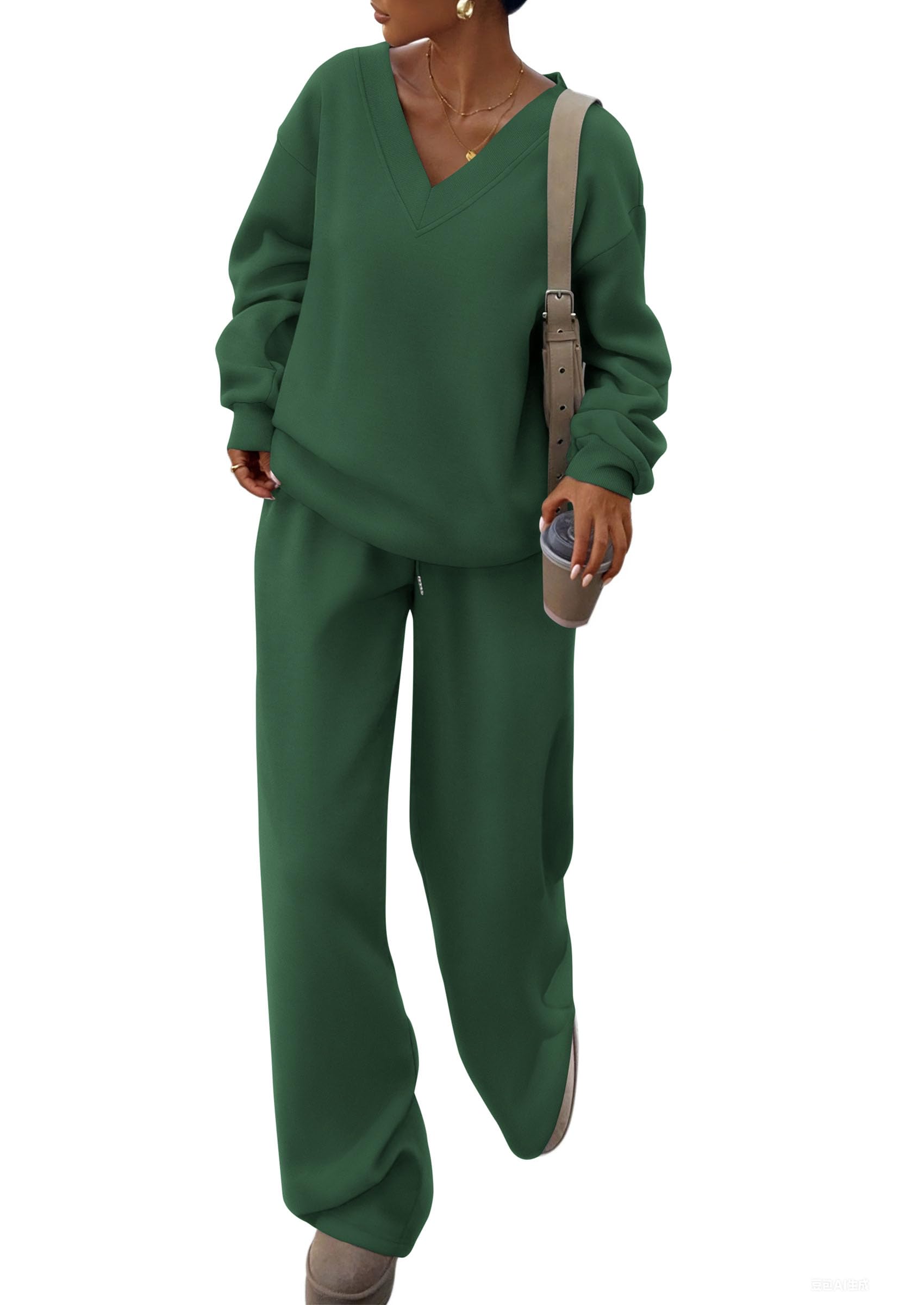 Womens 2 Piece Outfits Fall Sweatsuits,Dark Green,S