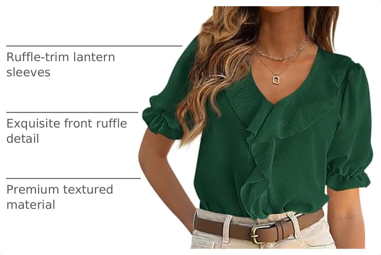 Women's Summer Ruffle Dressy Casual Blouses (Dark Green,S)