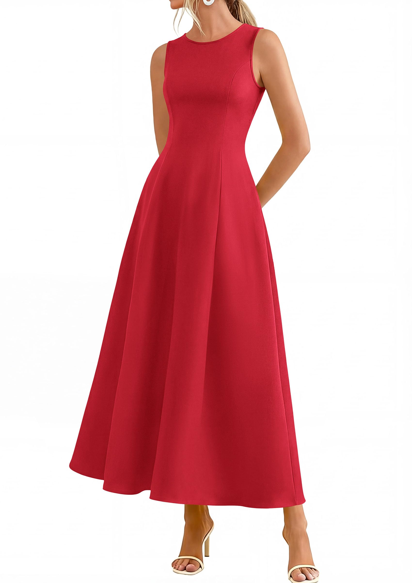 Women's Sleeveless Summer Elegant Maxi Dresses, Red,S