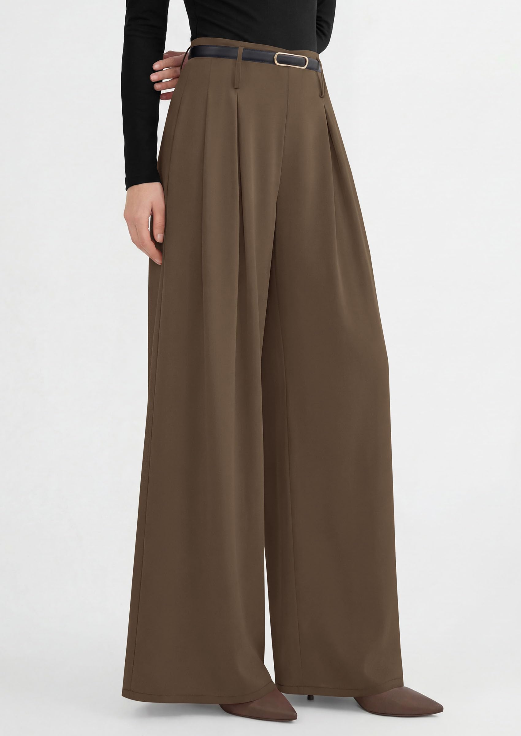 Womens Wide Leg Dress Pants Flowy Trousers,Light Brown,S