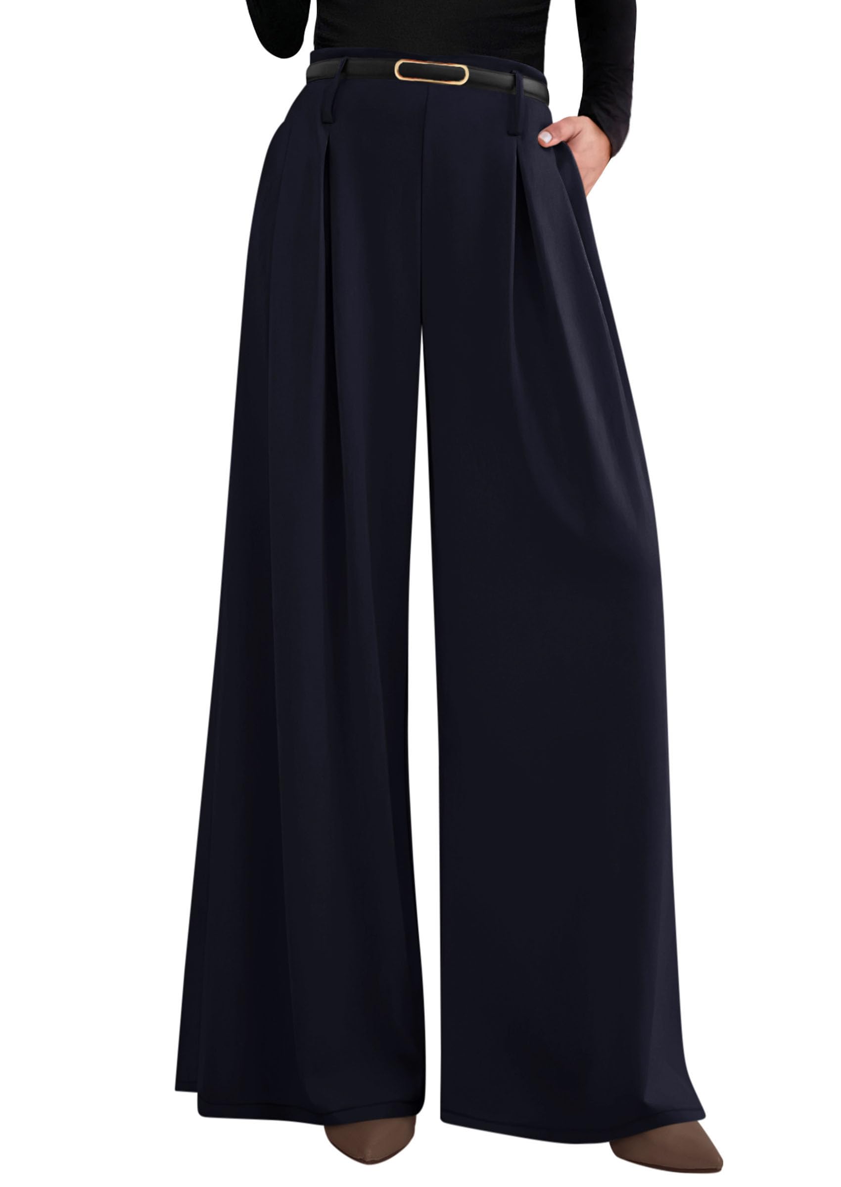 Womens Wide Leg Dress Pants Flowy Trousers,Navy,S