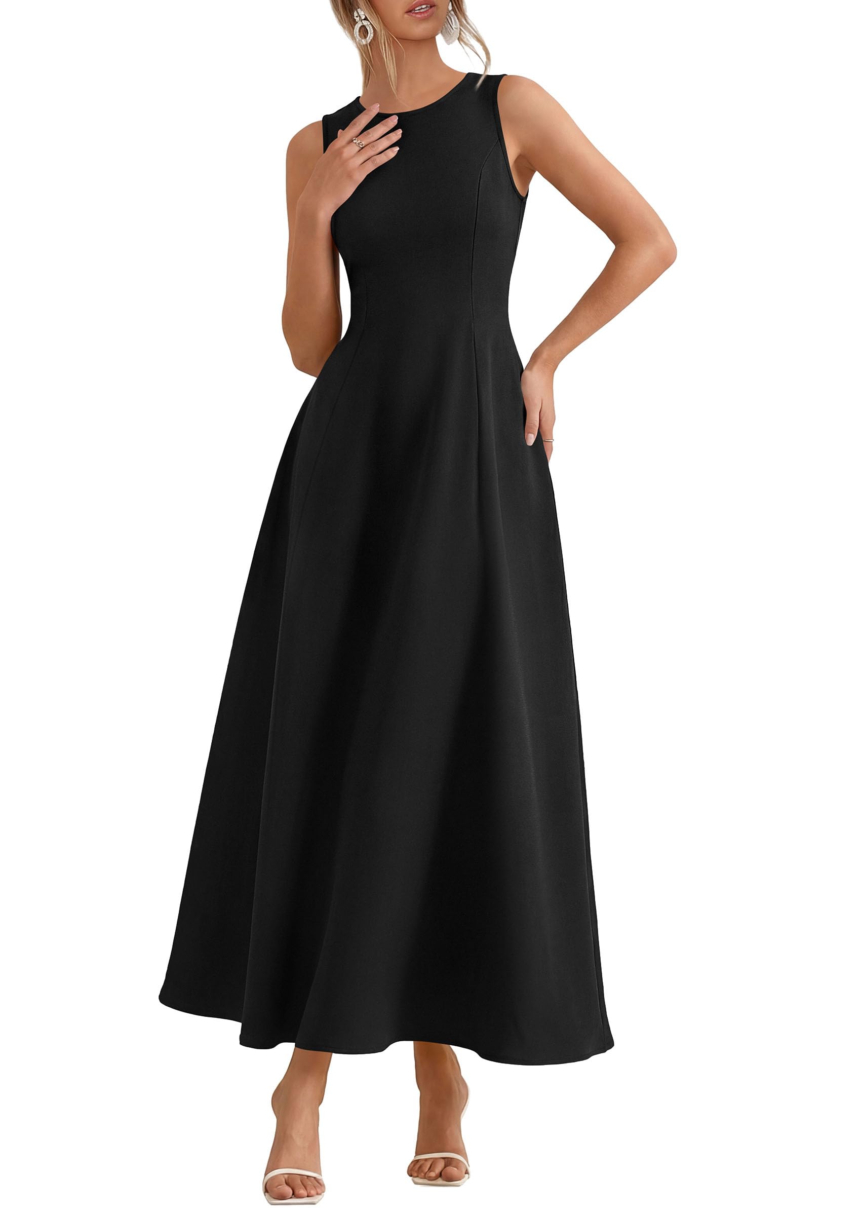 Women's Sleeveless Summer Elegant Maxi Dresses, Black,S