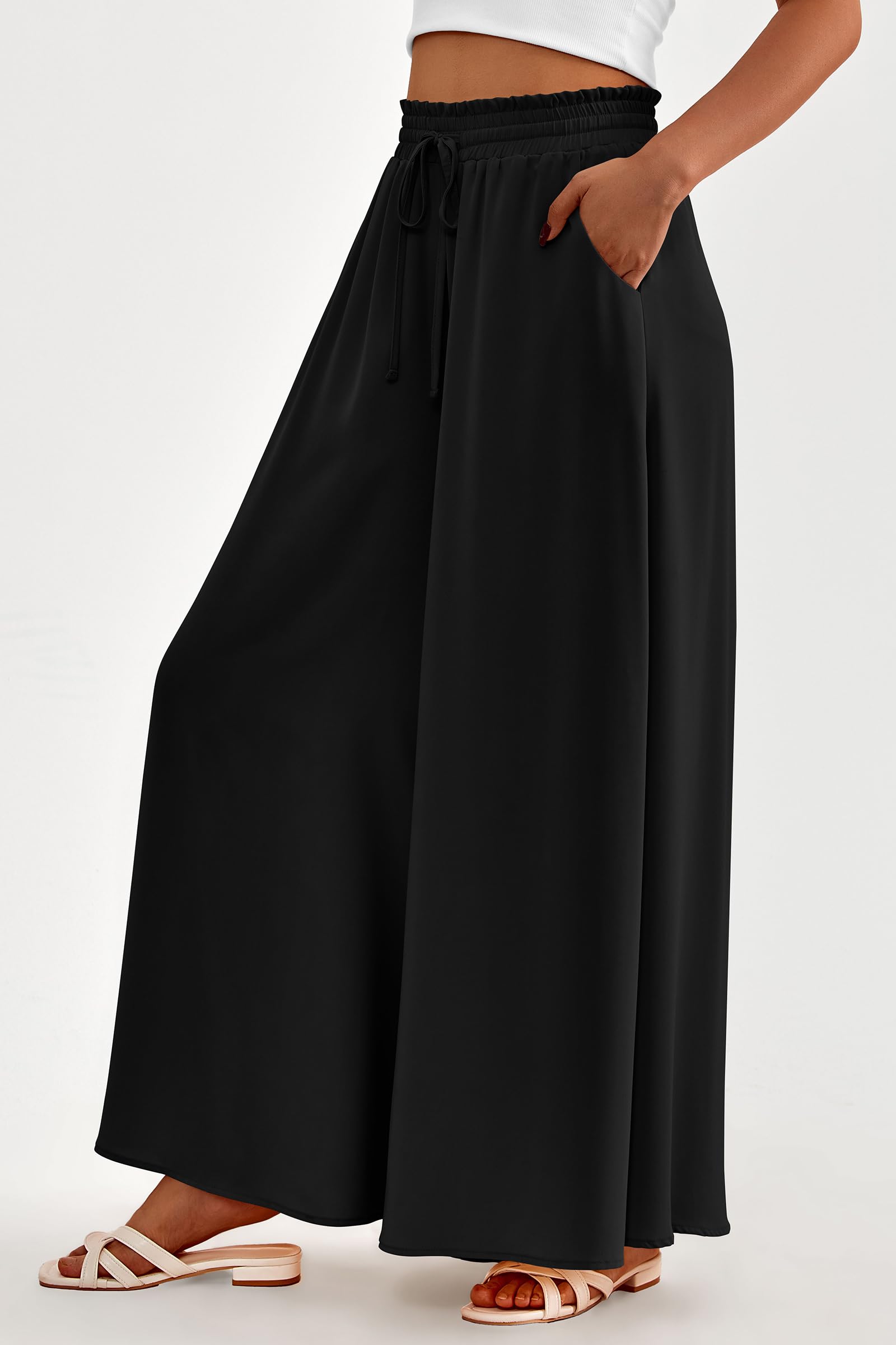 Summer Wide Leg Palazzo Pants for Women Casual,Black,S
