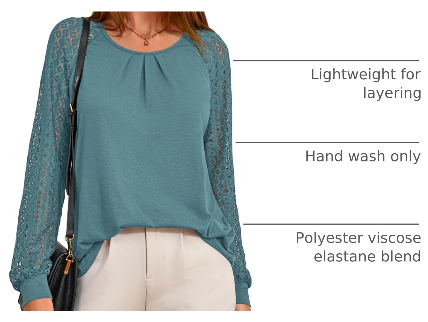 Women's Long Sleeve Shirts Fall Lace Tops,Teal,S