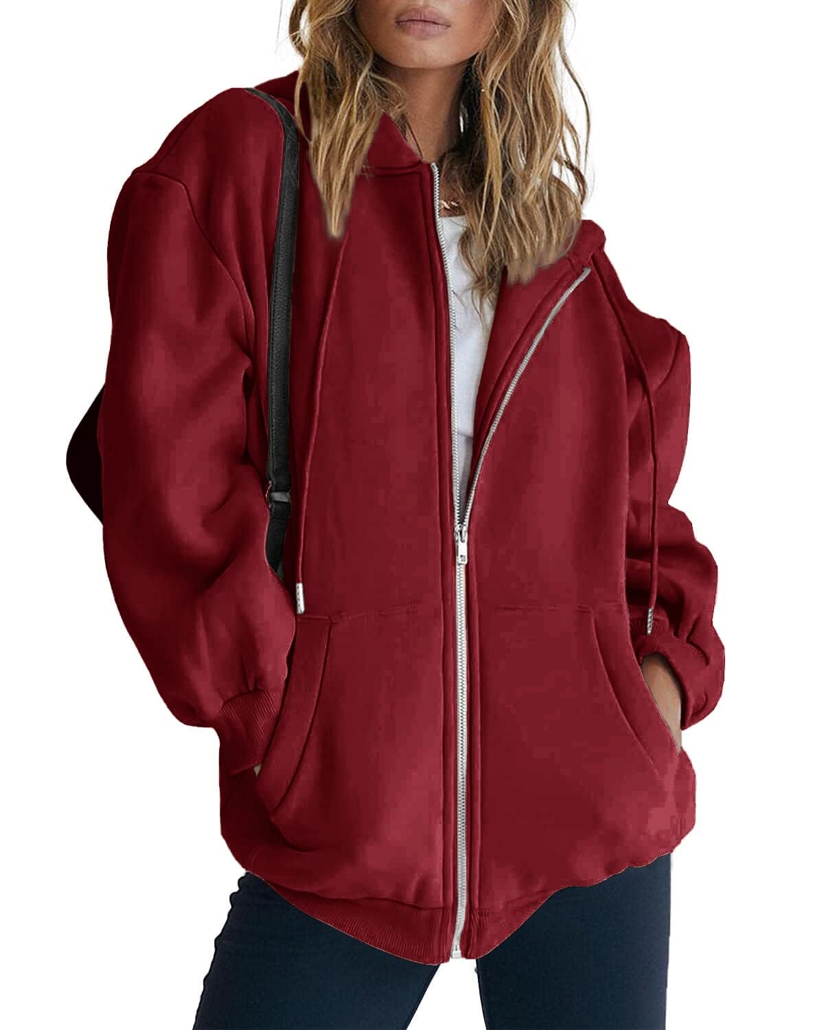 Women's Fall Zip Up Hoodies Sweatshirts Red