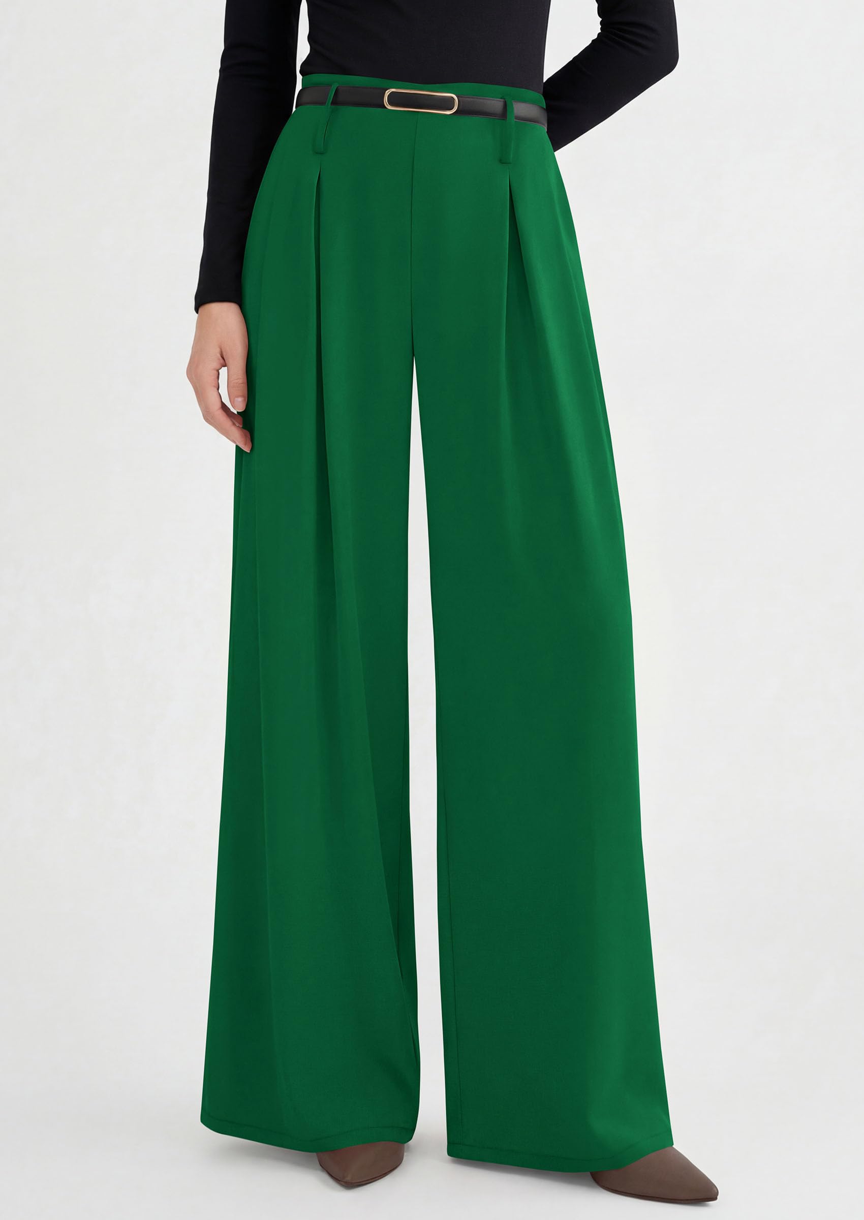 Womens Wide Leg Dress Pants Flowy Trousers,Green,S