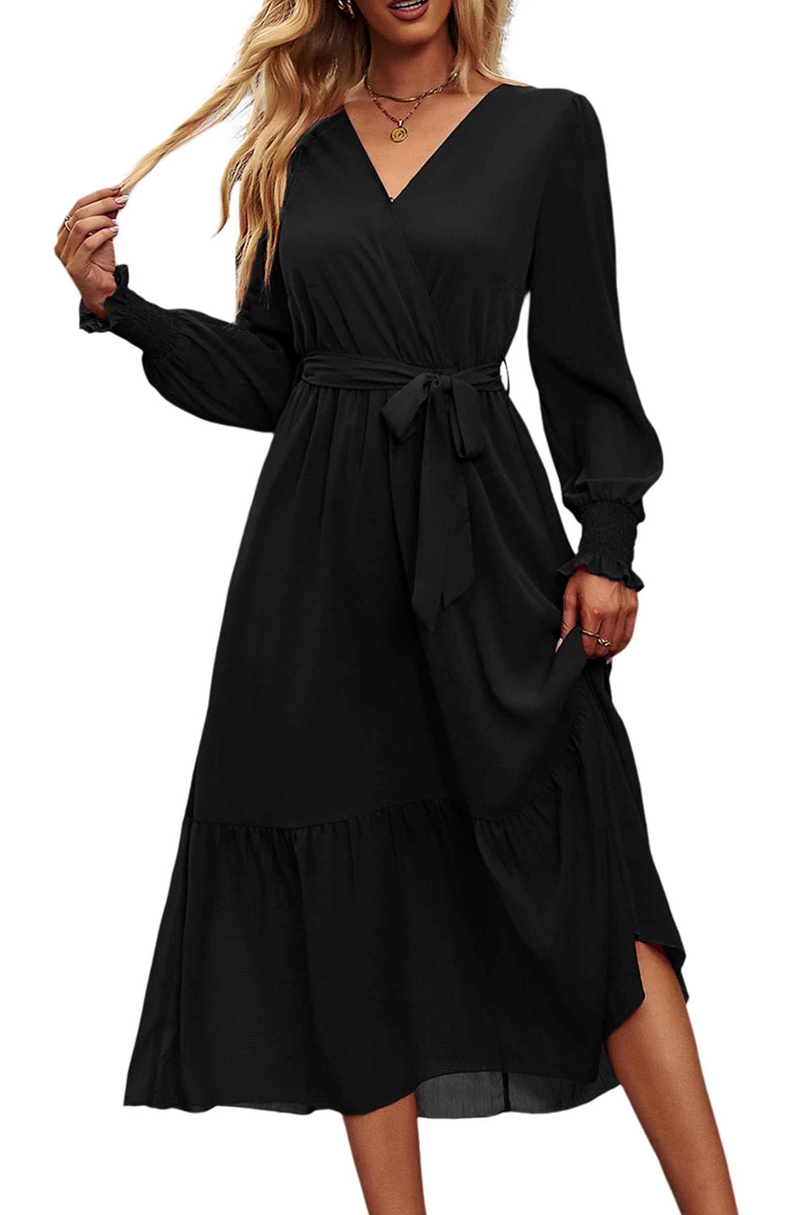 Womens Long Sleeve Boho Maxi Fall Floral Wedding Guest Dresses