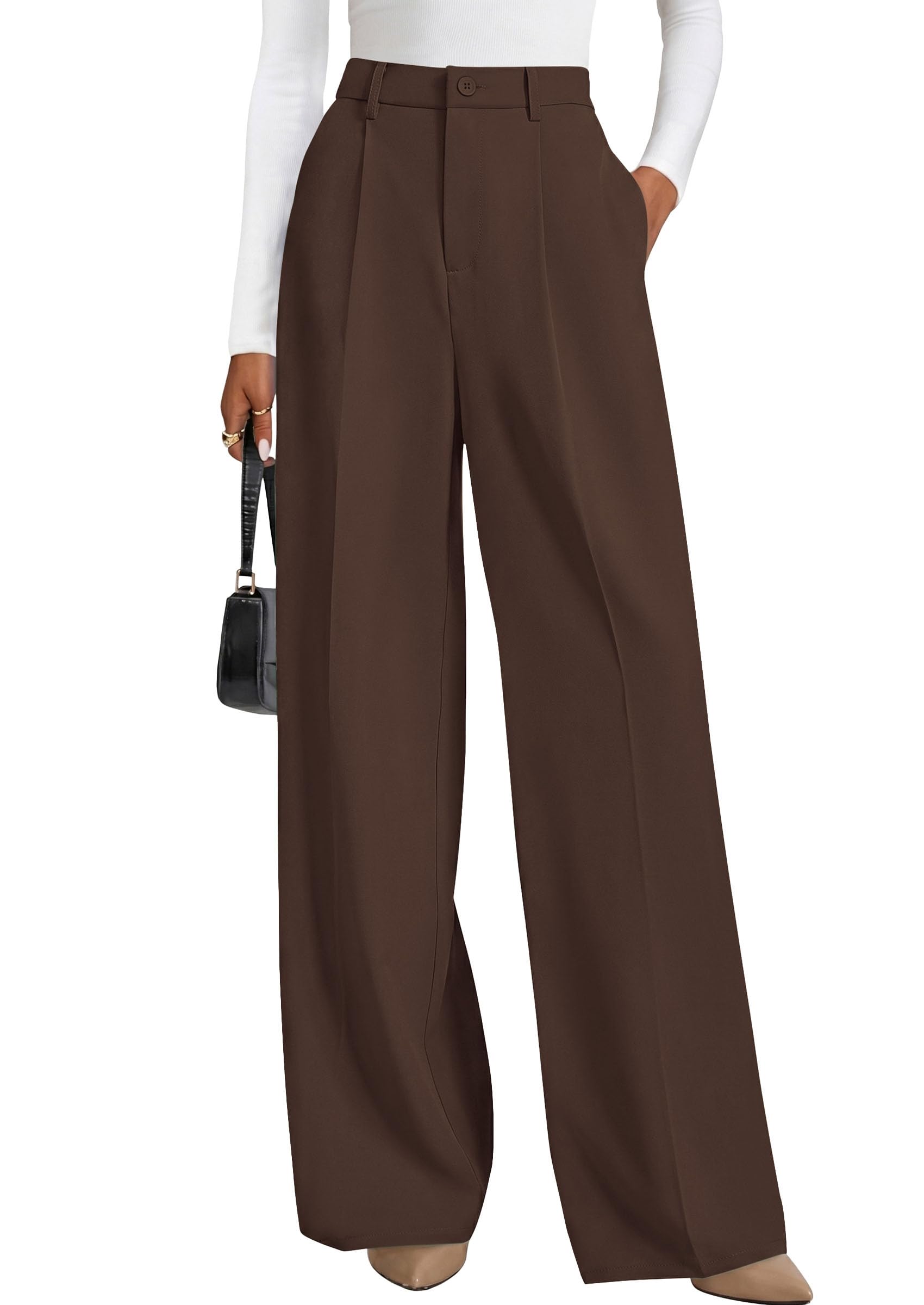 Women's Flowy Wide Leg Dress Pants,Coffee,S